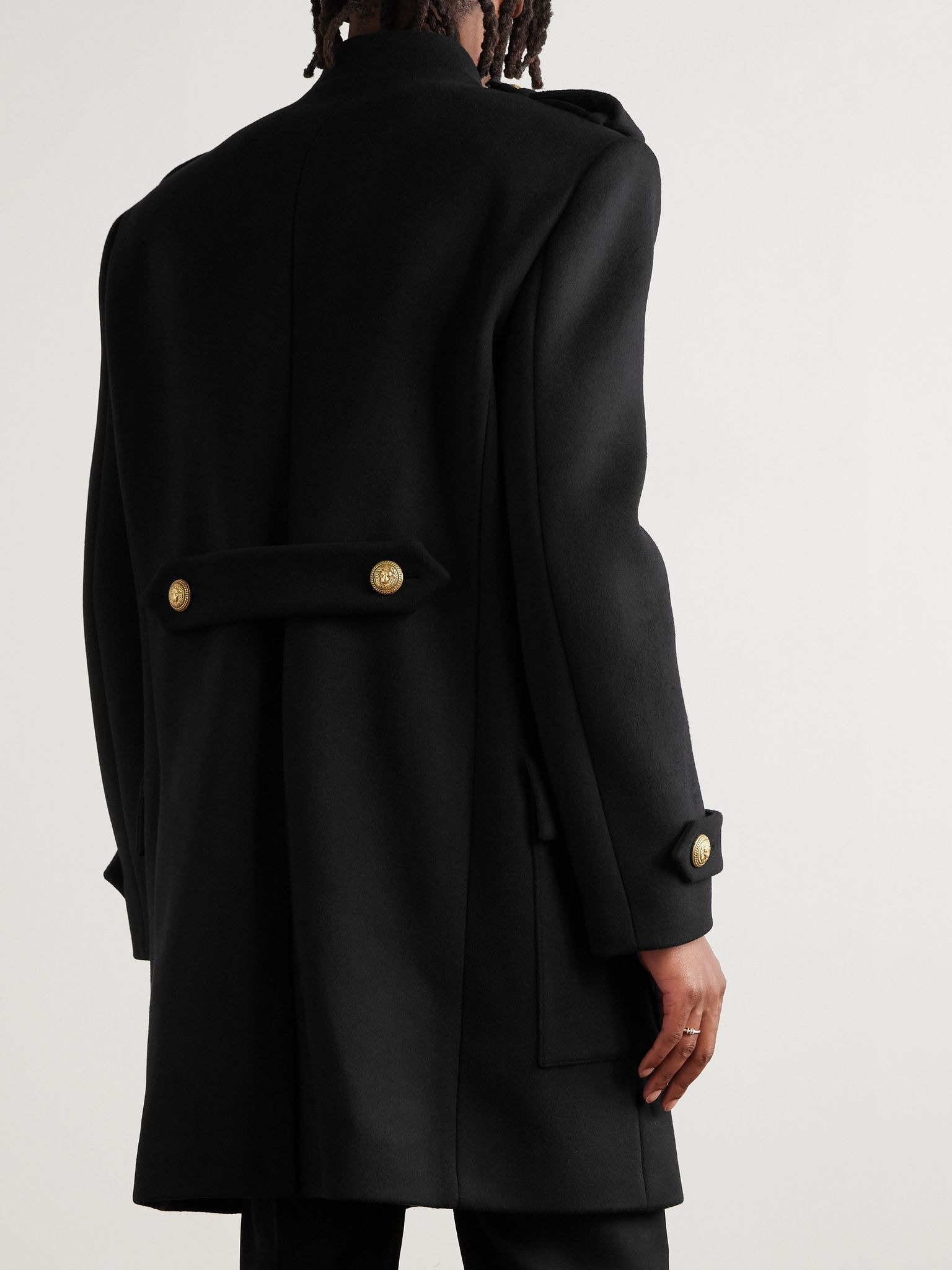 Double-Breasted Embellished Wool and Cashmere-Blend Coat Black - 3