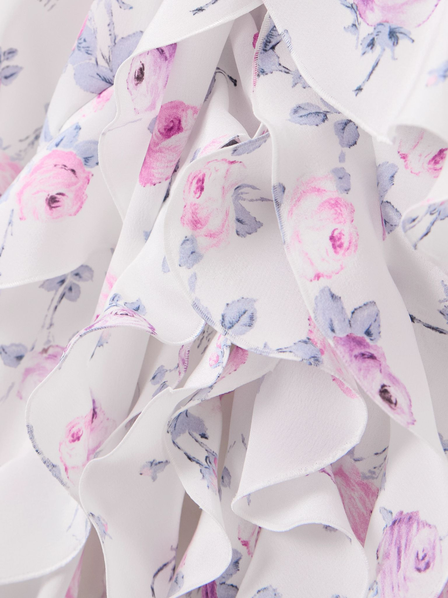 Ruffled floral-print silk-satin gown White - 4