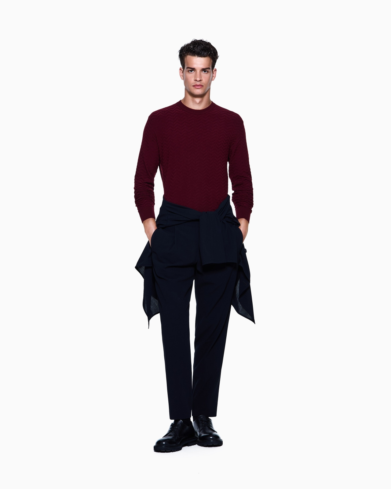 PLATED CHEVRON VIRGIN WOOL, CREW-NECK JUMPER - 2