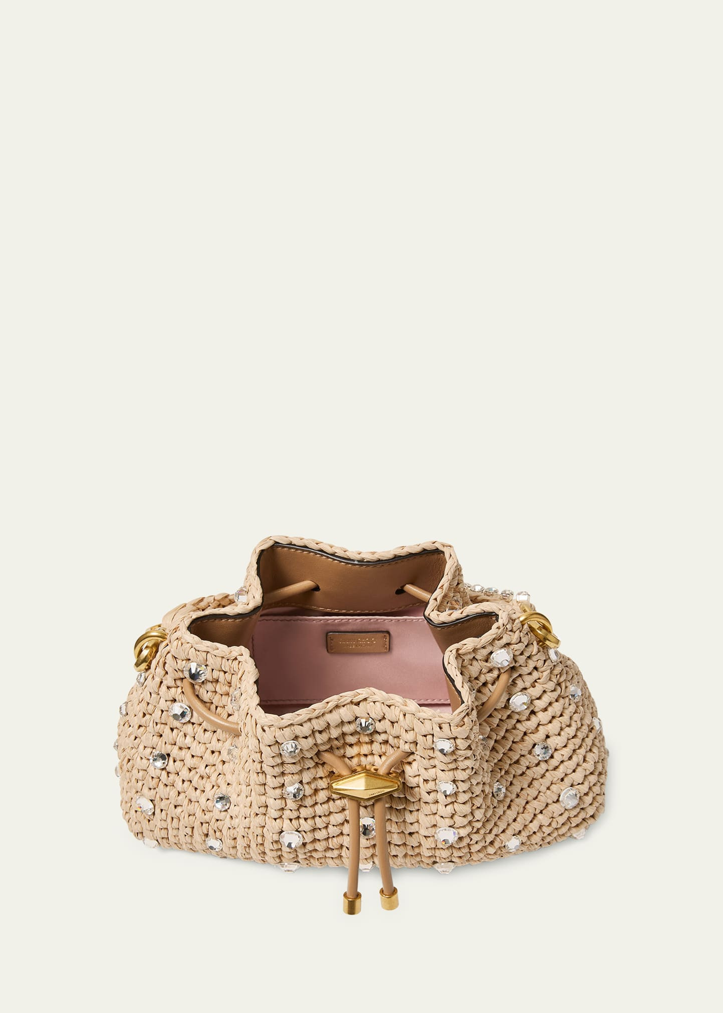 Cinch Small Crystal-Embellished Raffia Drawstring Top Handle Bag - 4