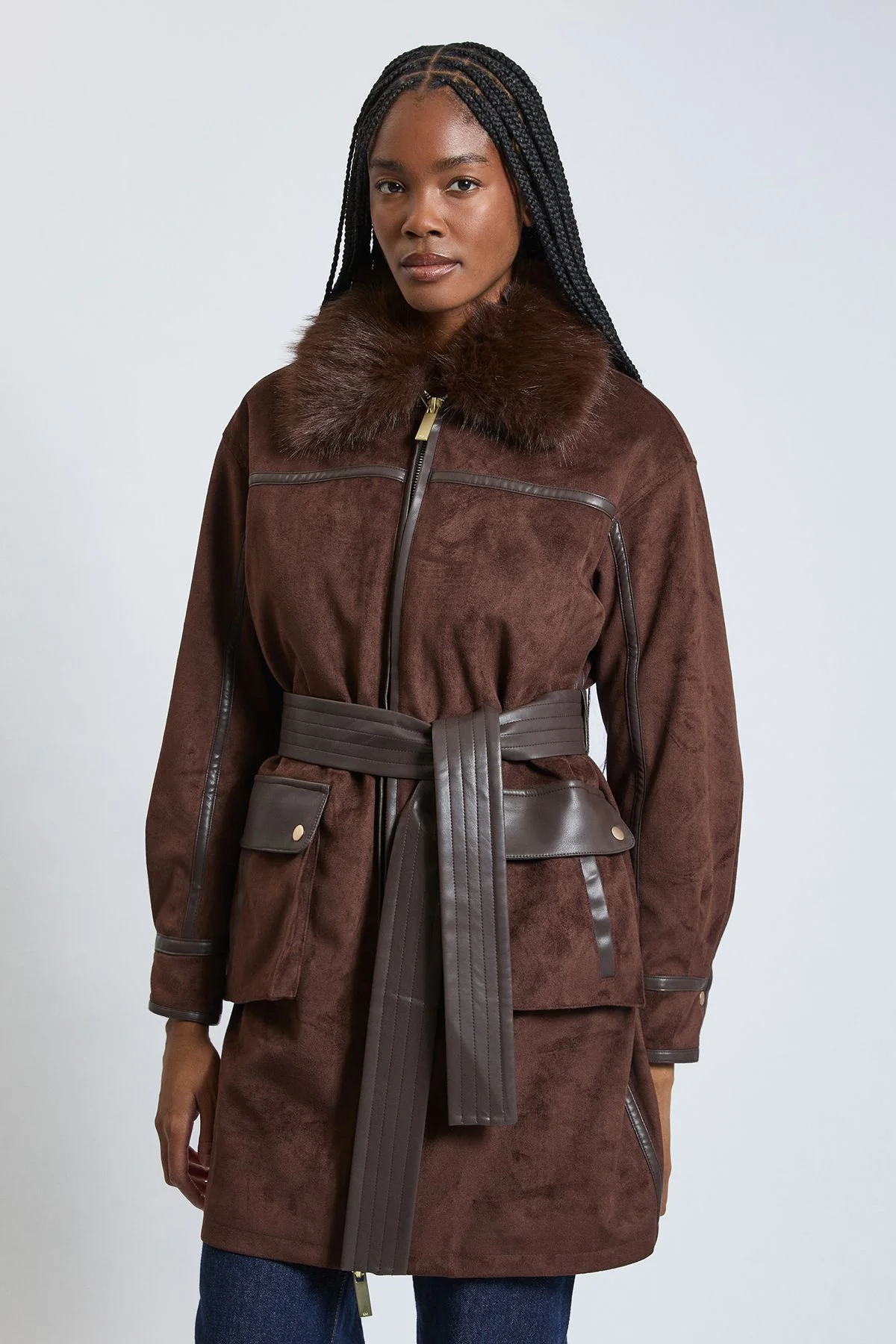 Faux Leather Mix Longline Bomber Jacket - 1