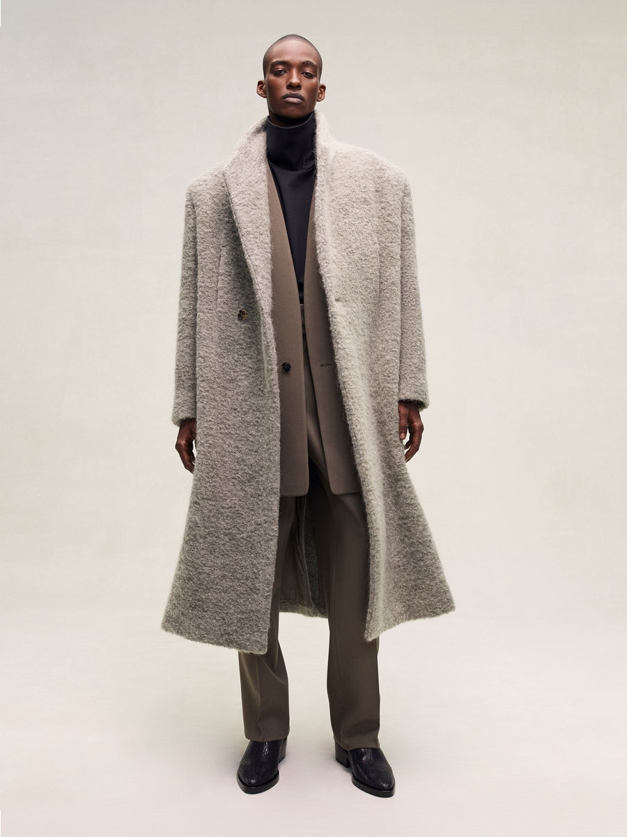 Wool Boucle Stand Collar Overcoat - 2