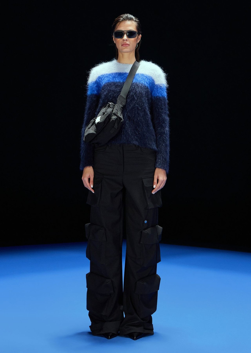 EMPORIO ARMANI ASV Black Blue capsule collection multipocket wool-blend cargo trousers outlook