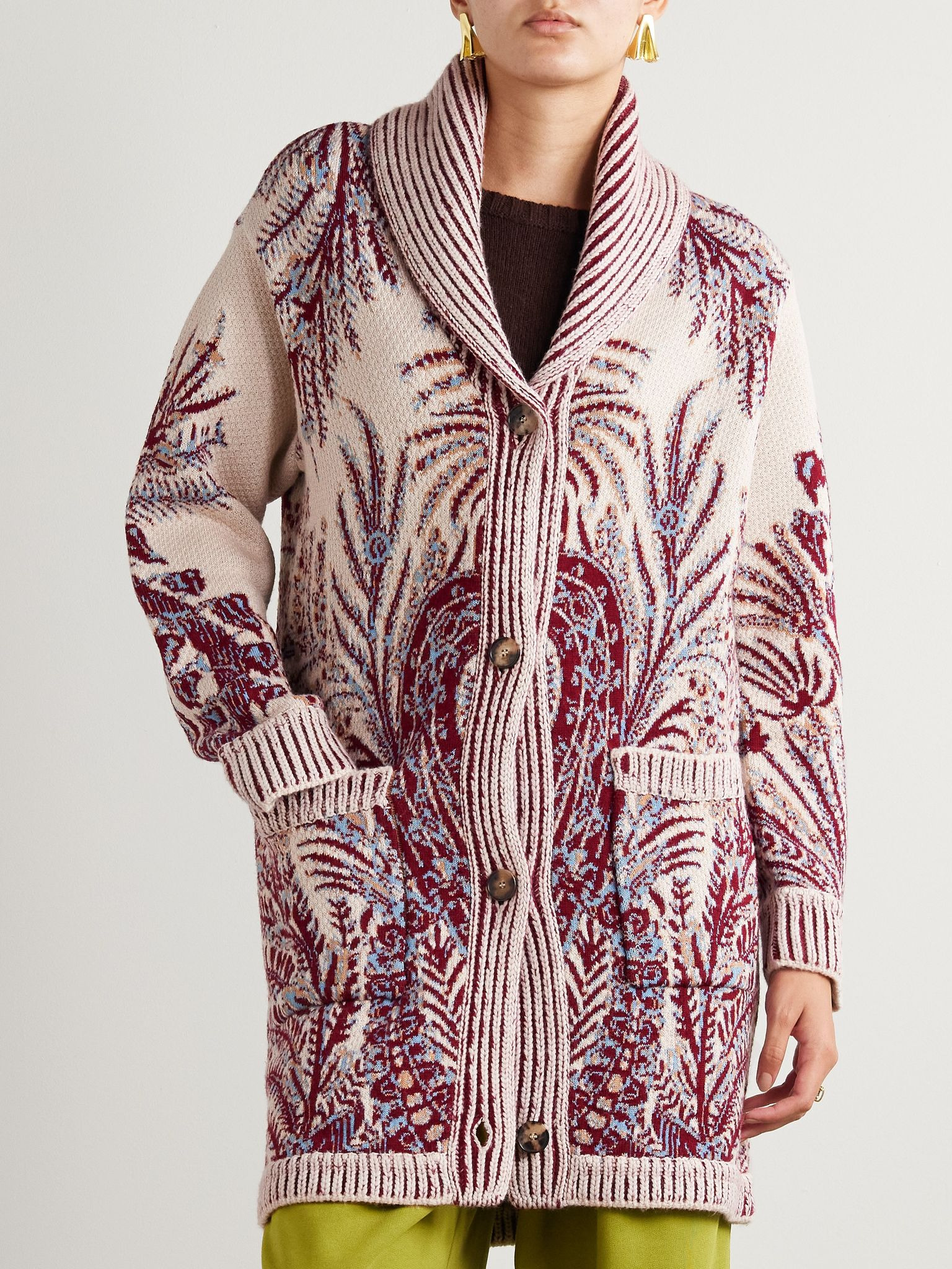 Oversized wool and cotton-jacquard cardigan Burgundy - 3