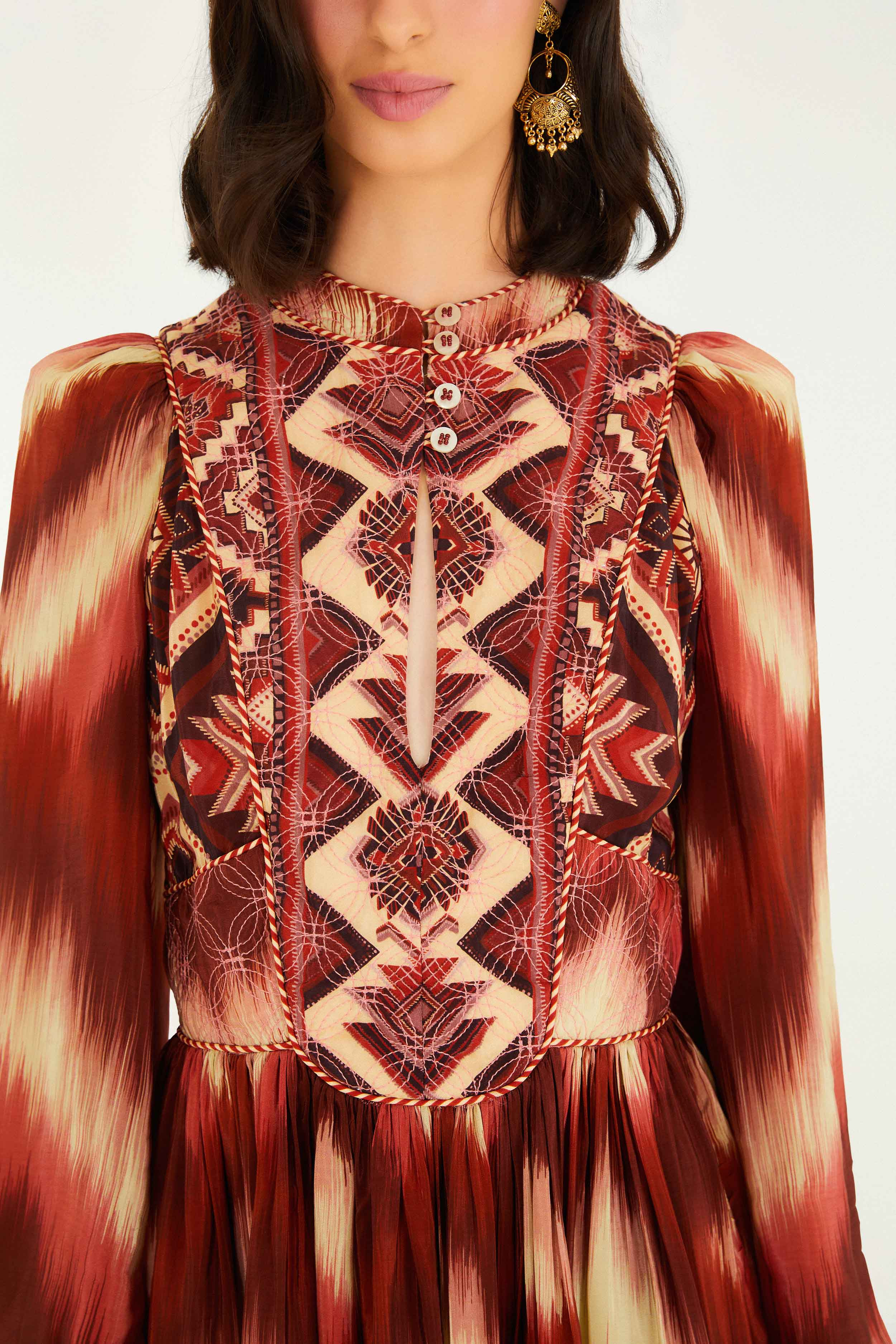 Red Amanda Stripes Tapestry Quilted Mini Dress - 3