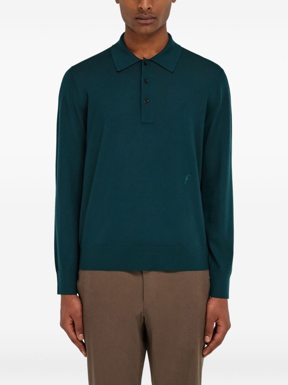 long-sleeved wool polo shirt - 3