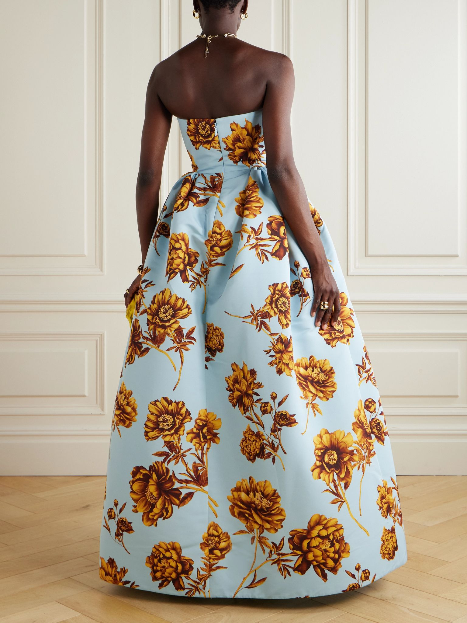 Strapless floral-print faille gown Light blue - 3
