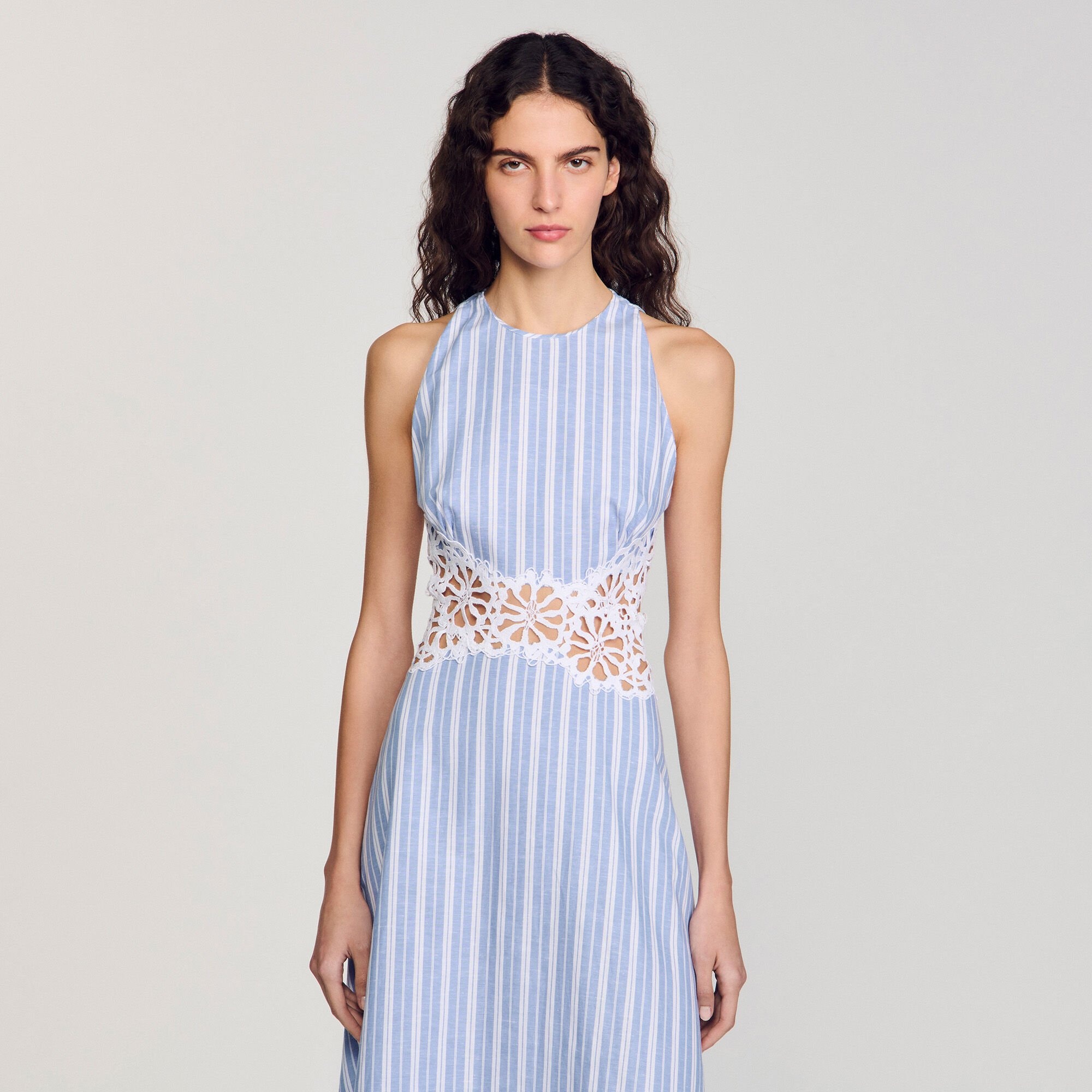 STRIPED MAXI DRESS WITH LACE - 4