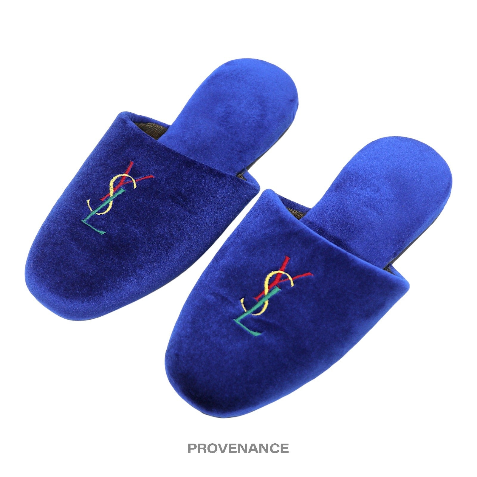 Yves Saint Laurent YSL Logo Slipper - Blue Velour - 2