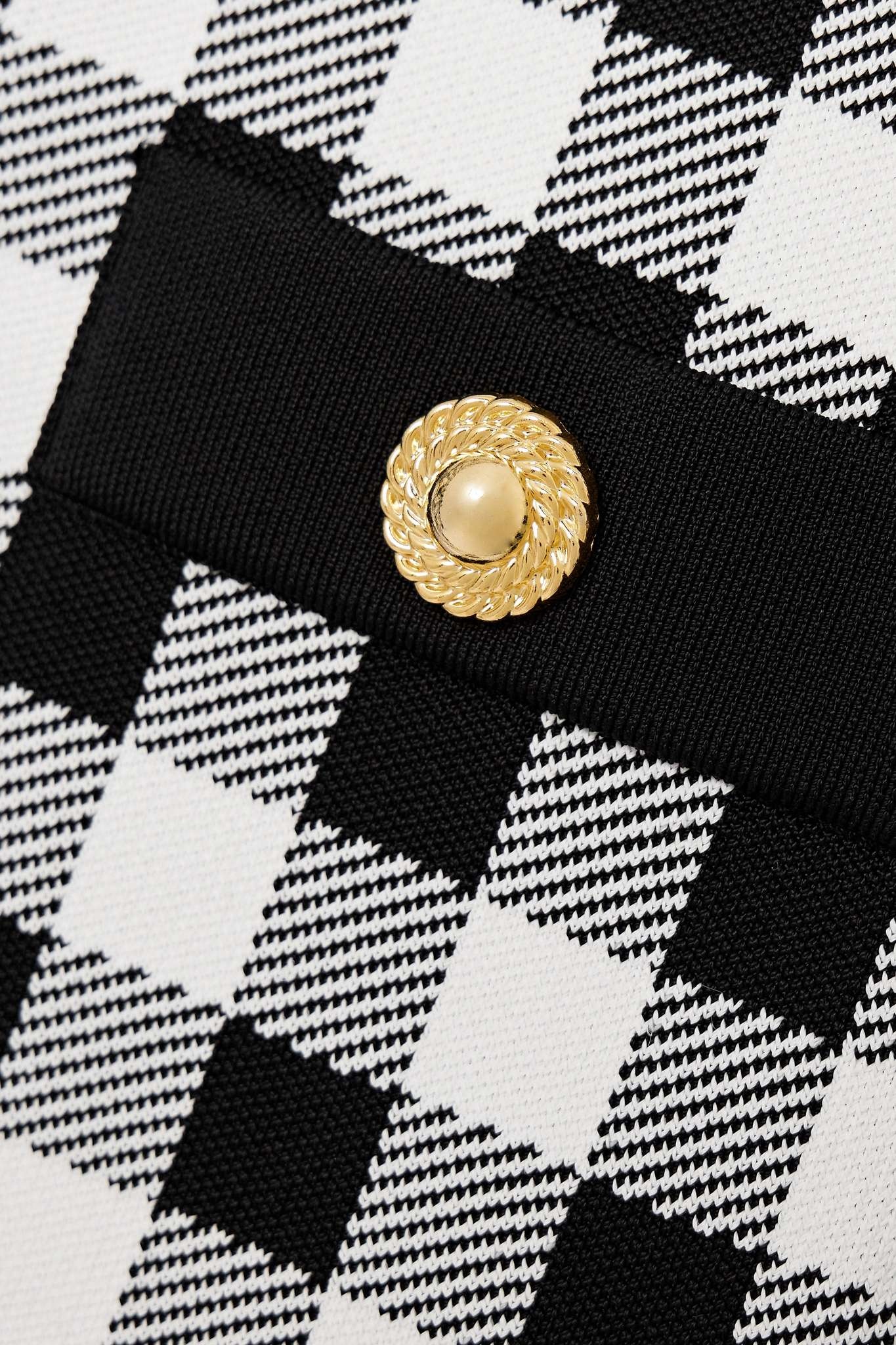 Button-embelllished gingham jacquard-knit mini dress - 4