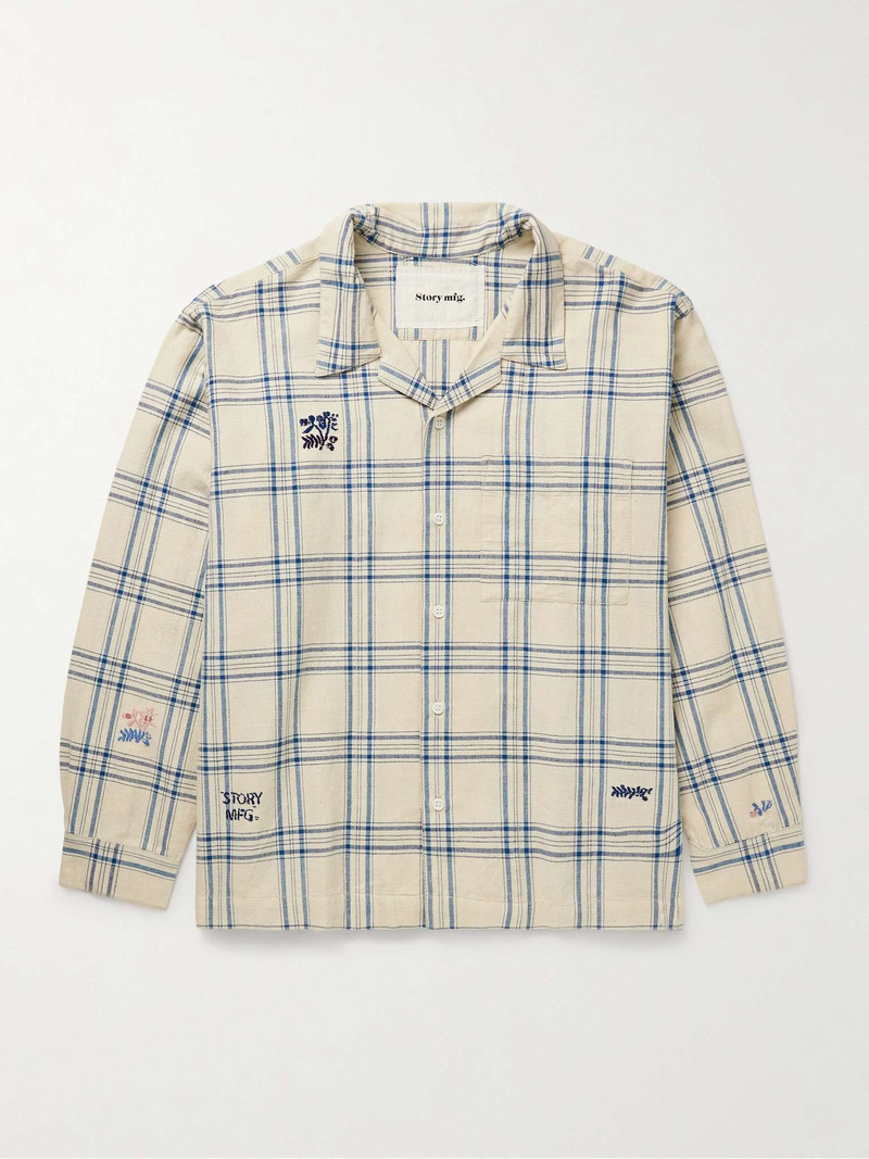 Greetings Camp-Collar Checked Cotton and Hemp-Blend Shirt - 1
