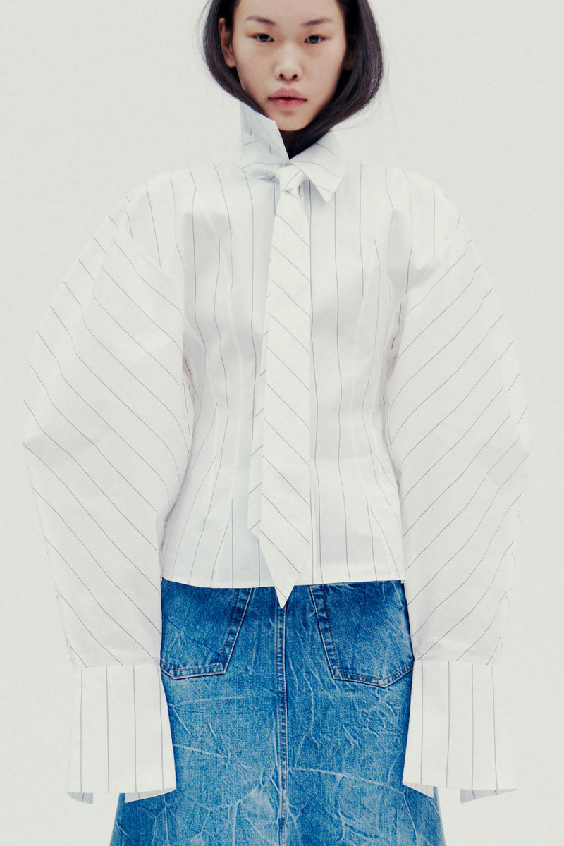 PUFF SLEEVE SHIRT WHITE STRIPE 2
