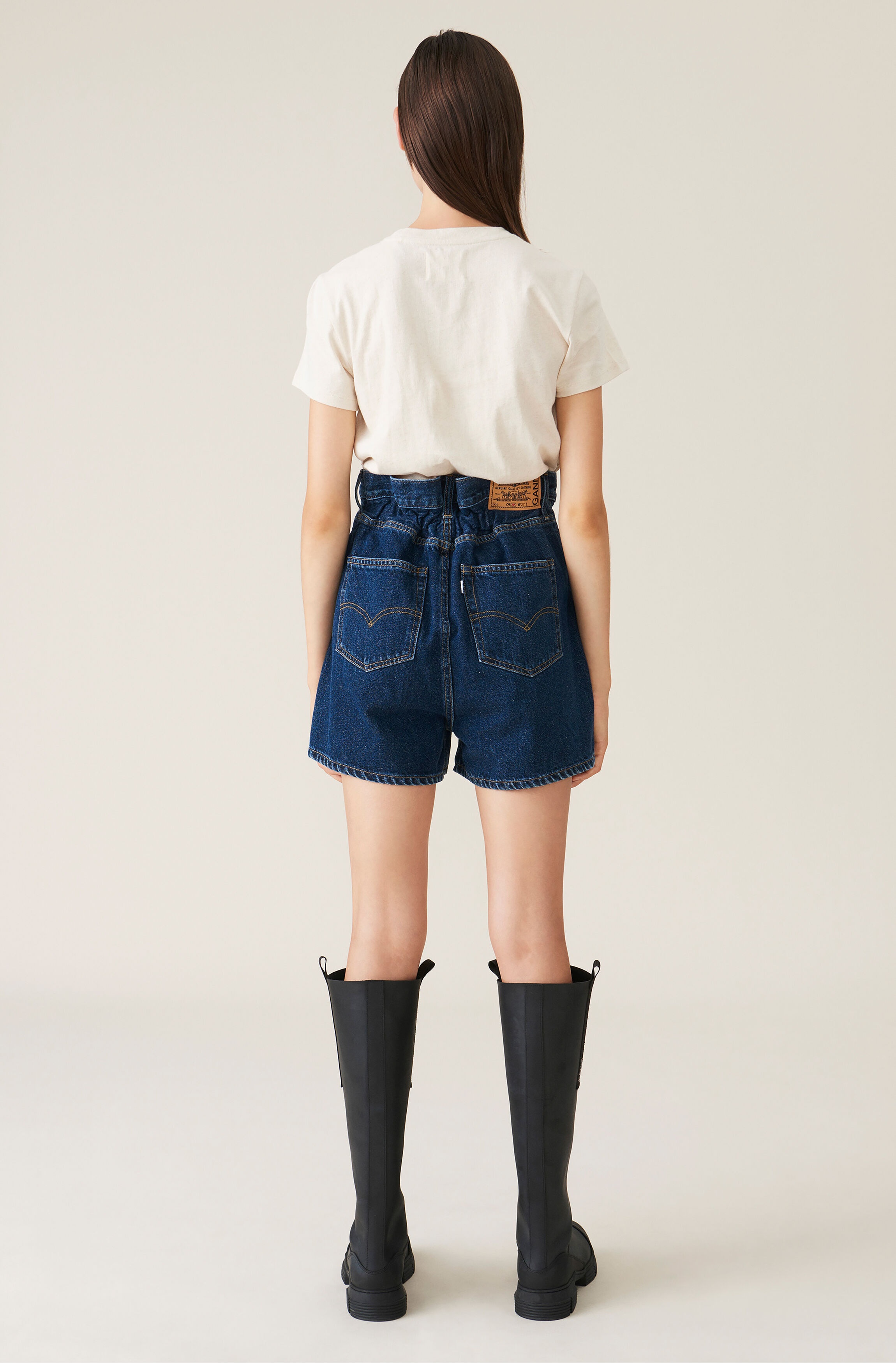 DARK INDIGO DENIM HIGH-WAISTED SHORTS - 3