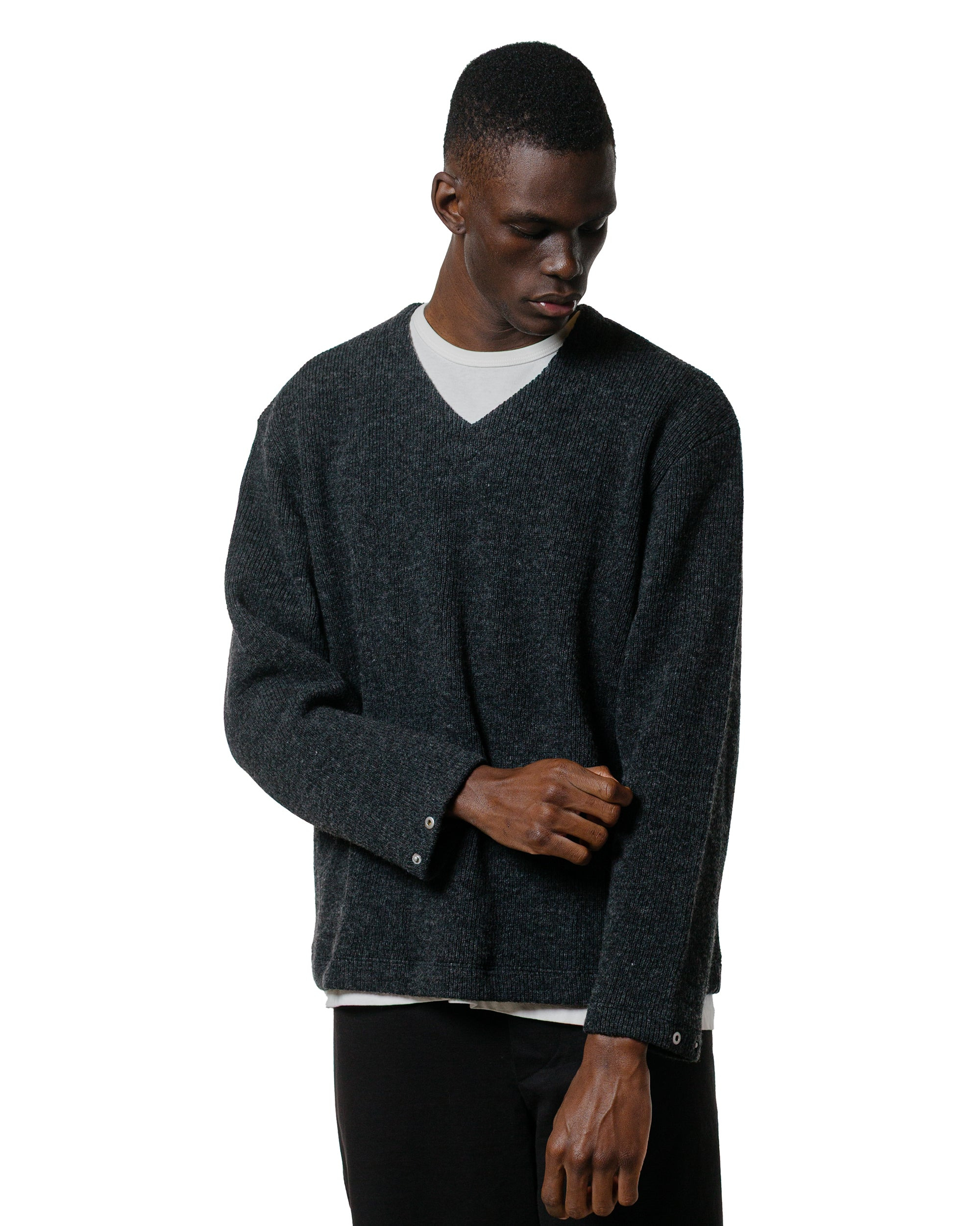 V Neck Snap Sweater Charcoal - 2