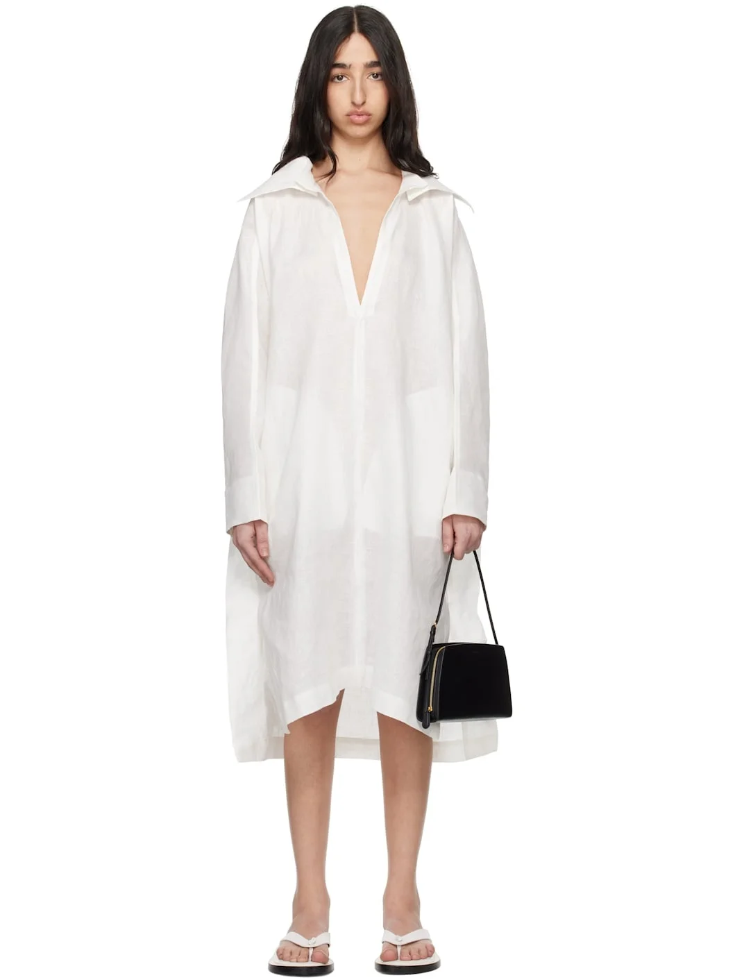 White Hempen Midi Dress - 1