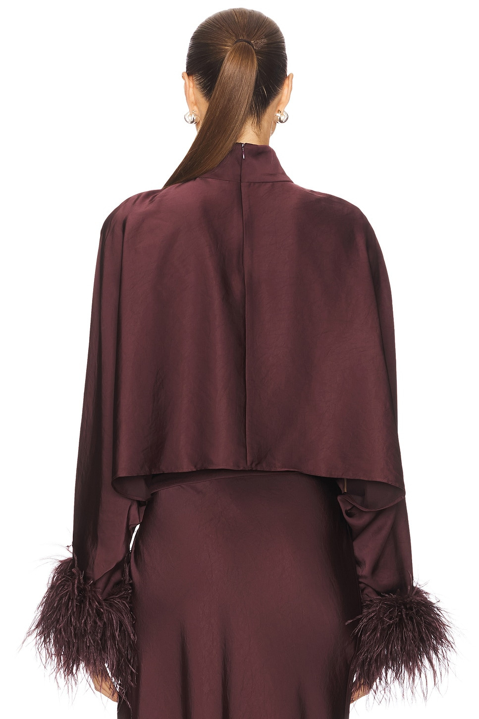 Lightweight Satin Caftan Top With Feathers - 3