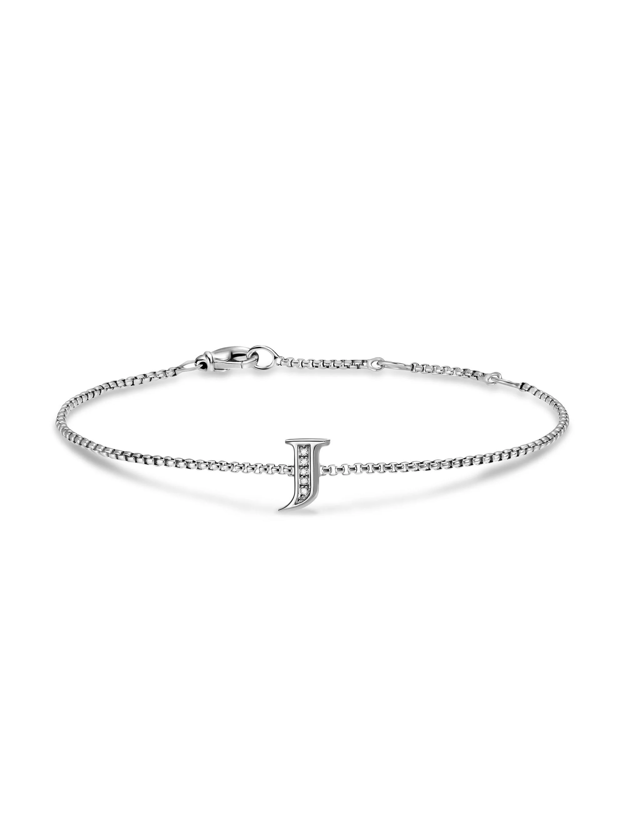 Women's Petite Initial Chain Bracelet in Sterling Silver - Diamond J - 1