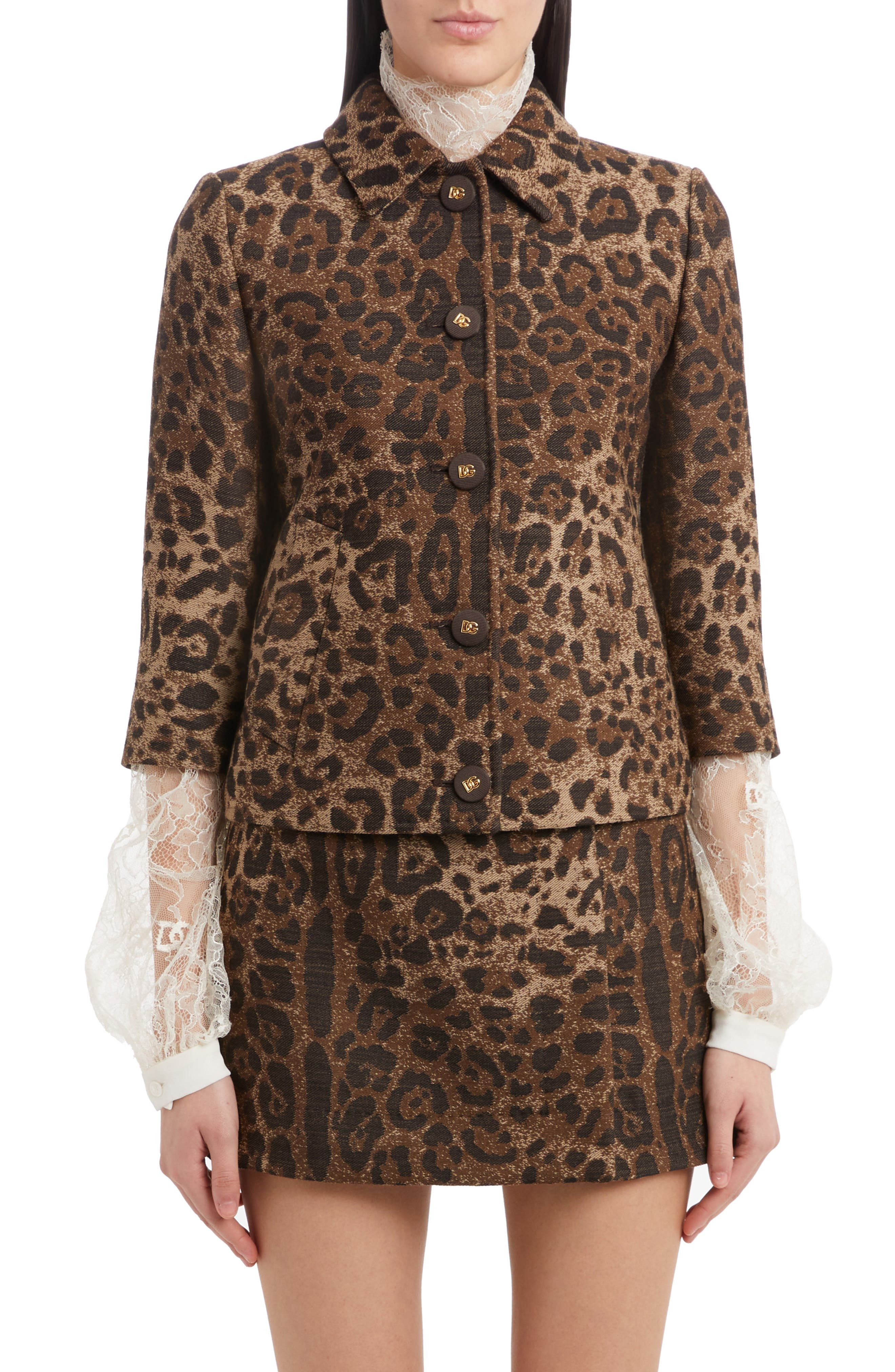 Leopard Print Jacquard Crop Jacket - 4