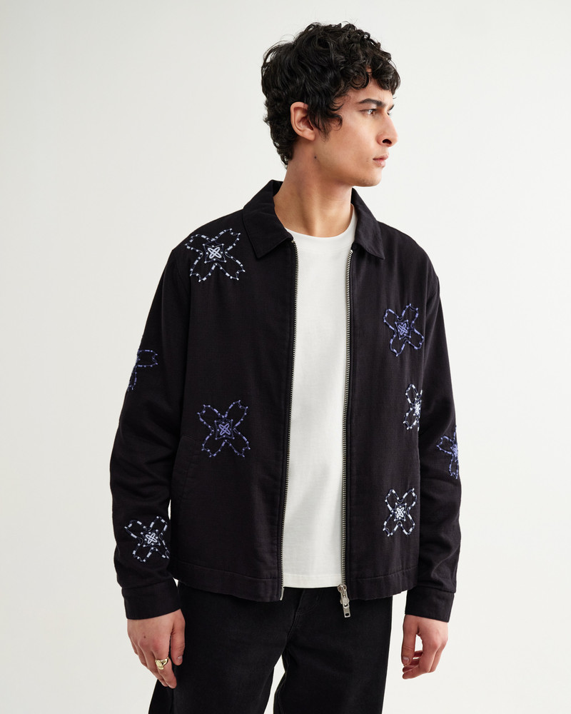 Wax London Eldon - Black Floral Embroidered Cotton Twill Jacket outlook