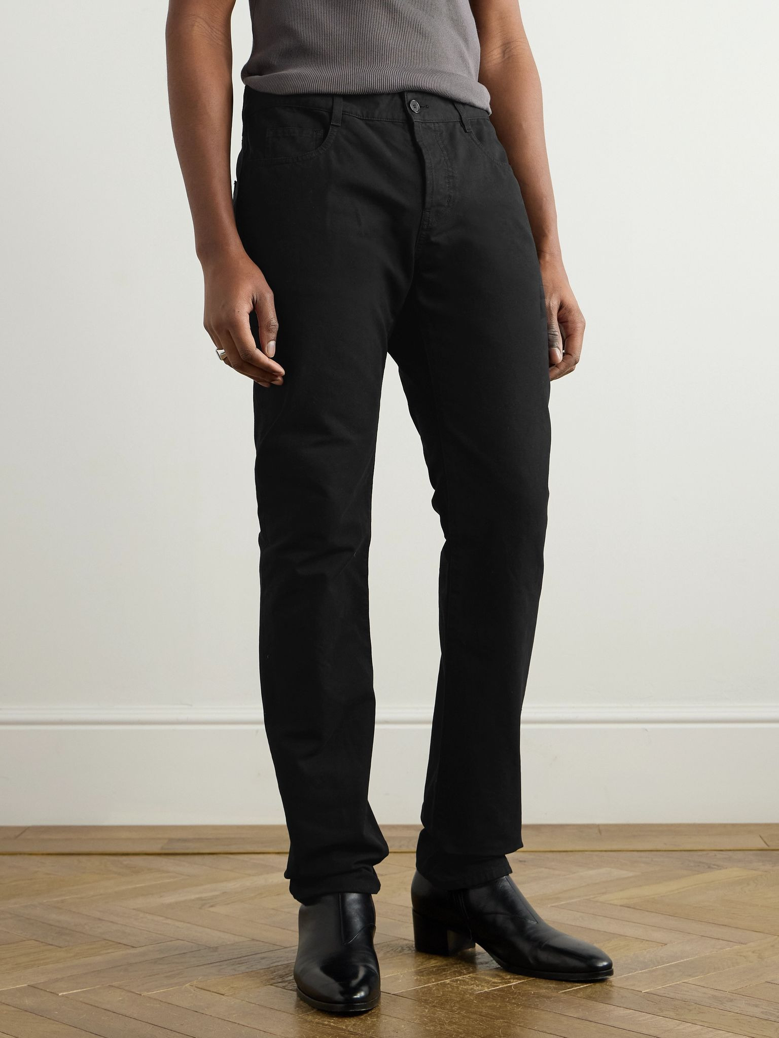 Straight-Leg Cotton-Canvas Trousers Black - 3