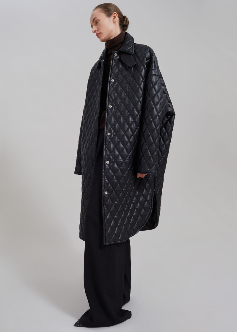 Montana Quilted Faux Leather Coat - Black 8