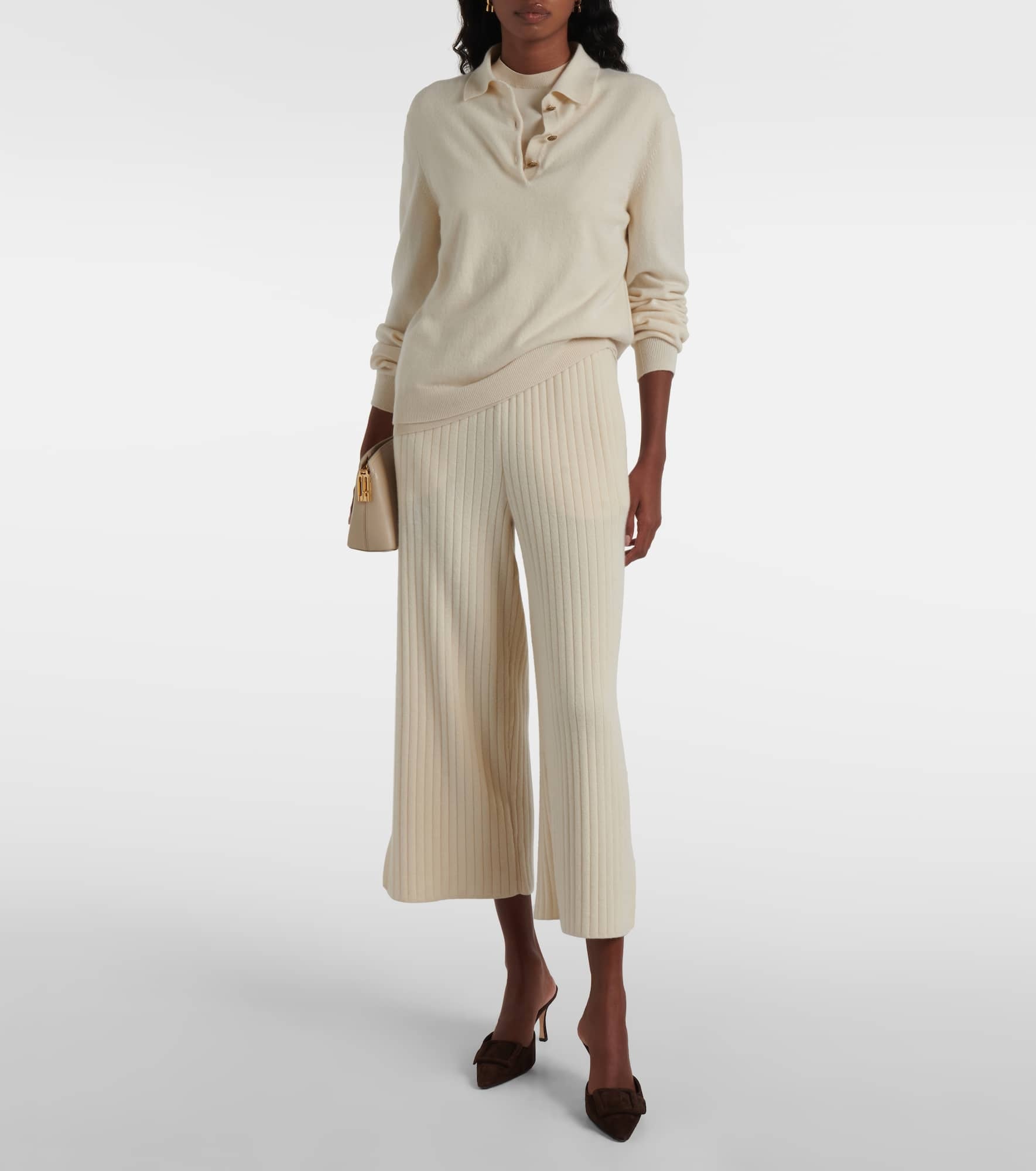 Coste ribbed-knit cropped cashmere pants - 2