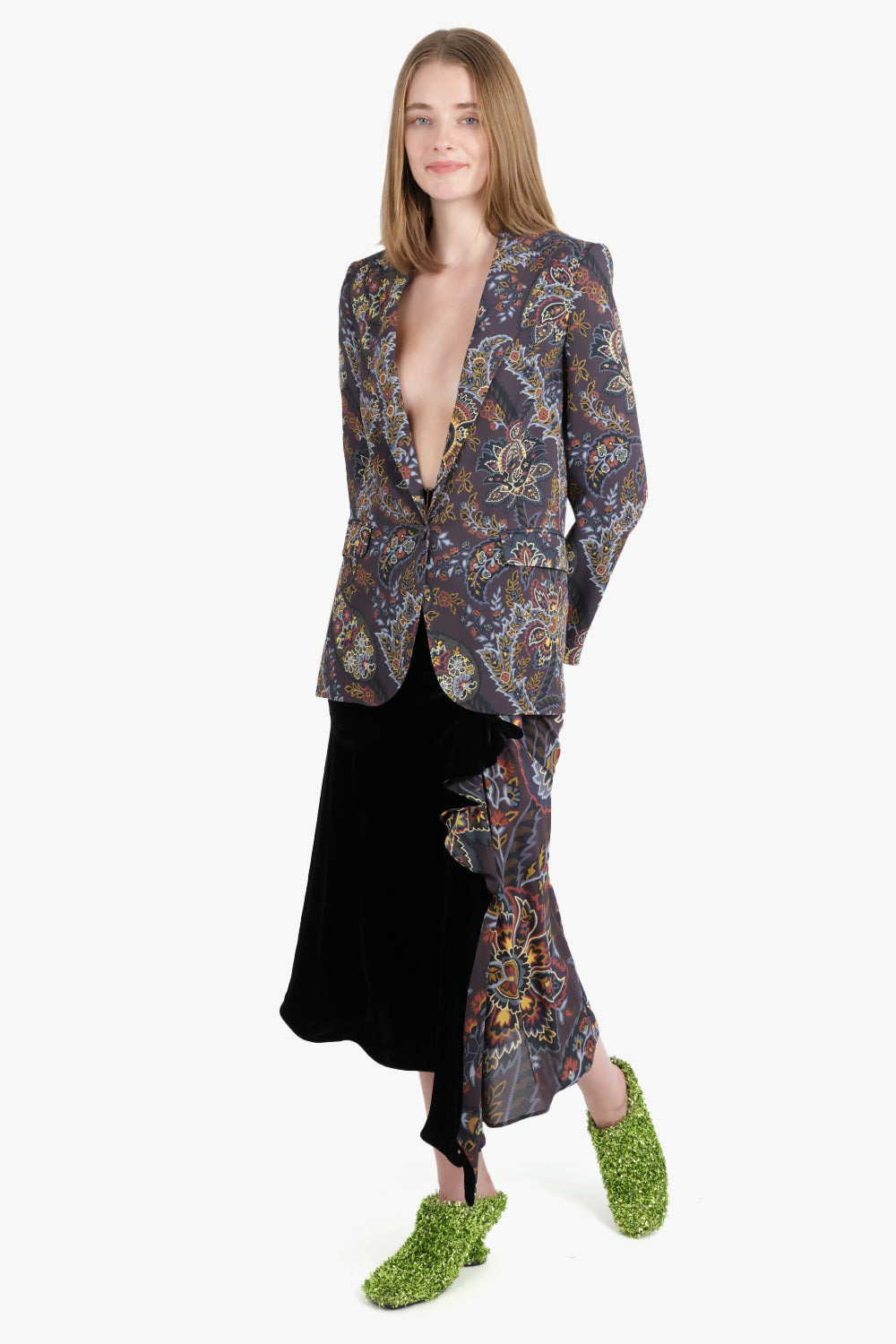 STRAIGHT DRAPED FLORAL PRINT MAXI SKIRT | BLACK/MULTI - 4