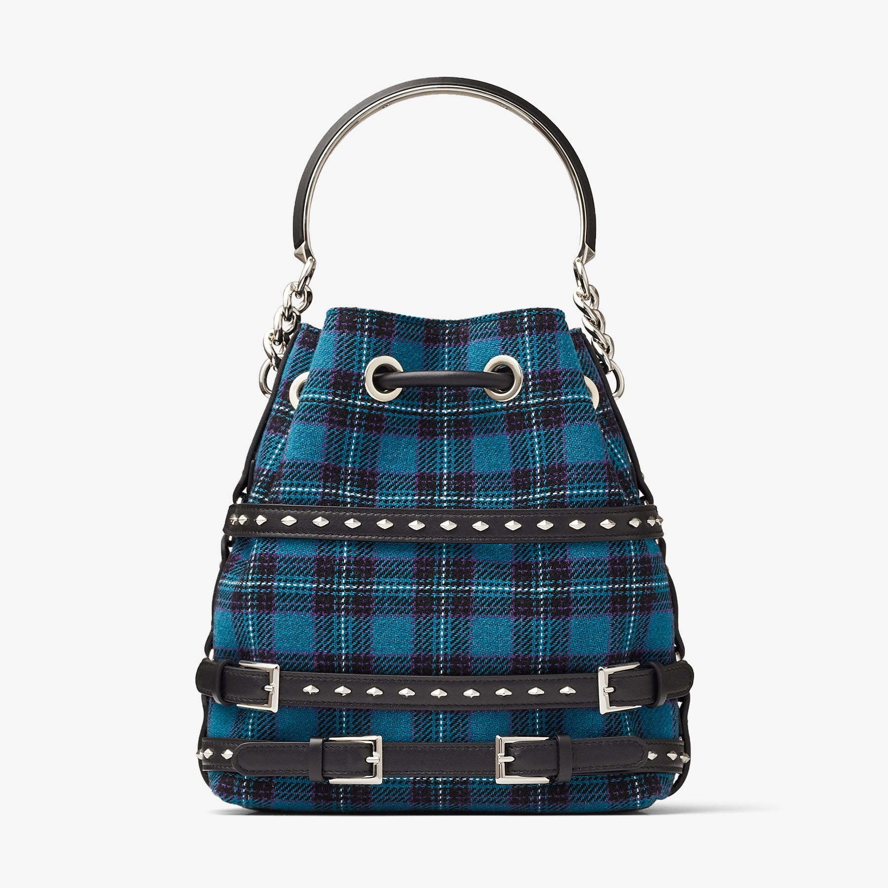 Bon Bon Bucket
Peacock Fabric and Calf Leather Bucket Bag with Harness - 7