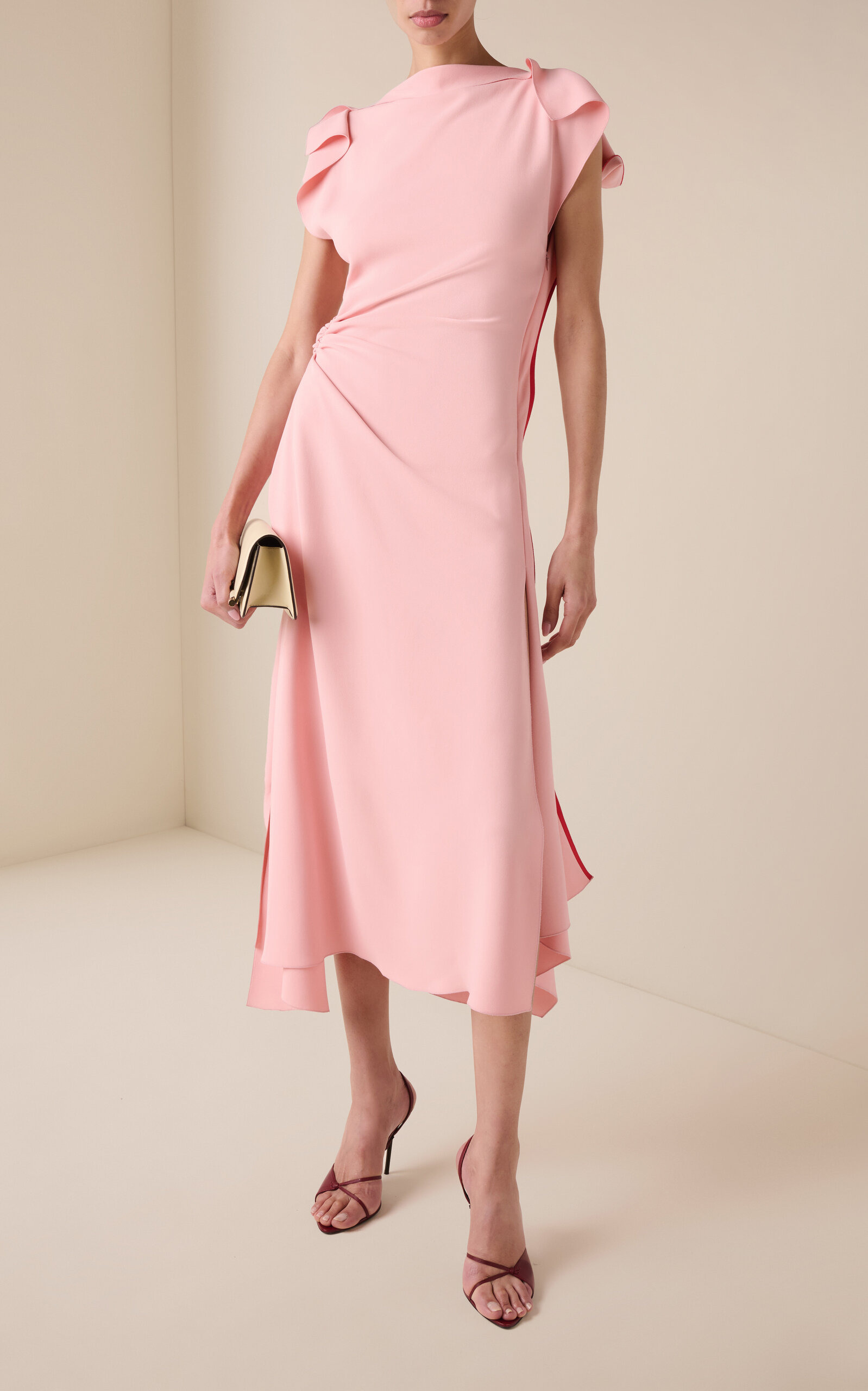 Draped Stretch Satin Midi Dress light pink - 2