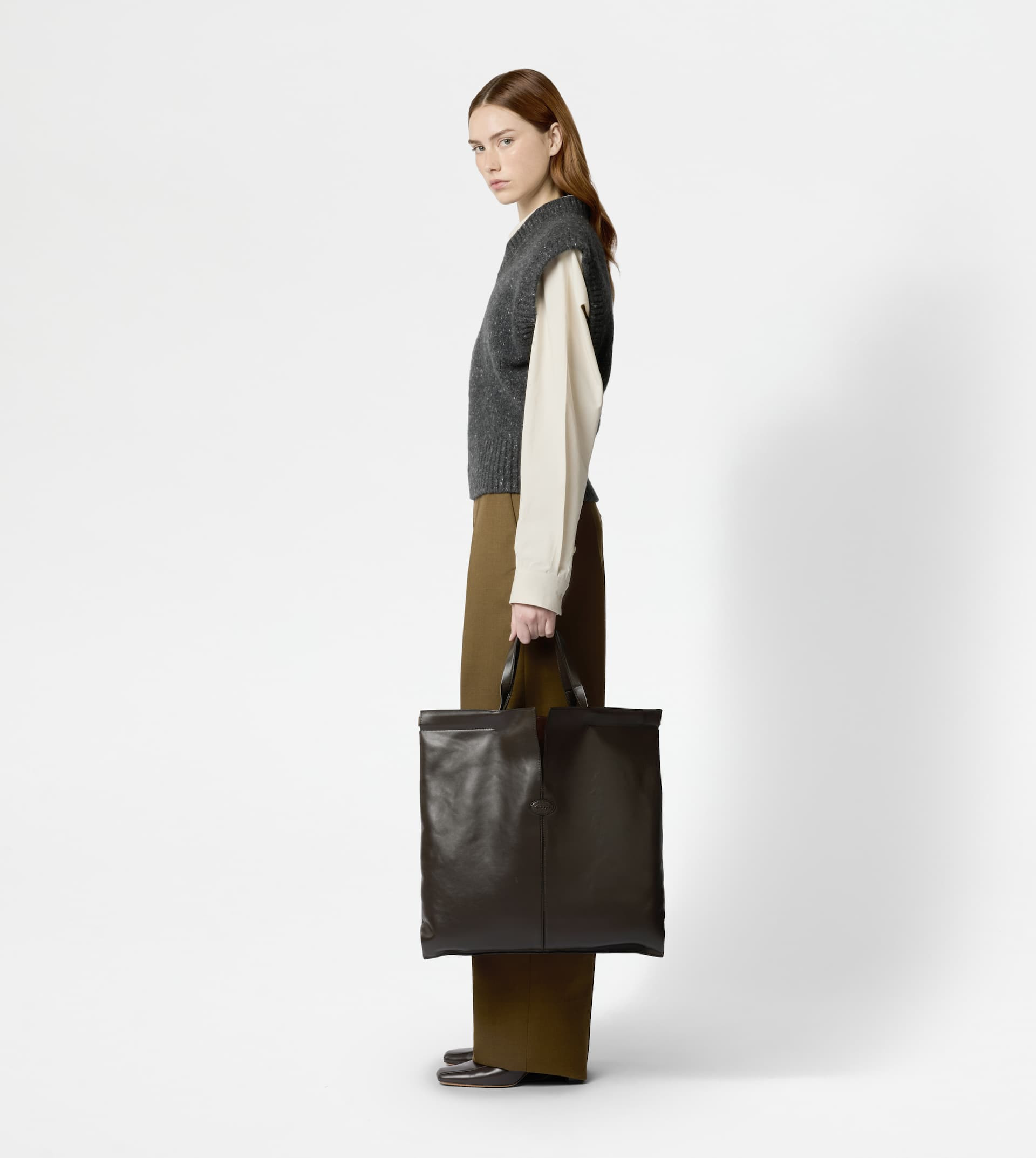 TOD'S DI BAG FOLIO IN LEATHER LARGE - BROWN - 3