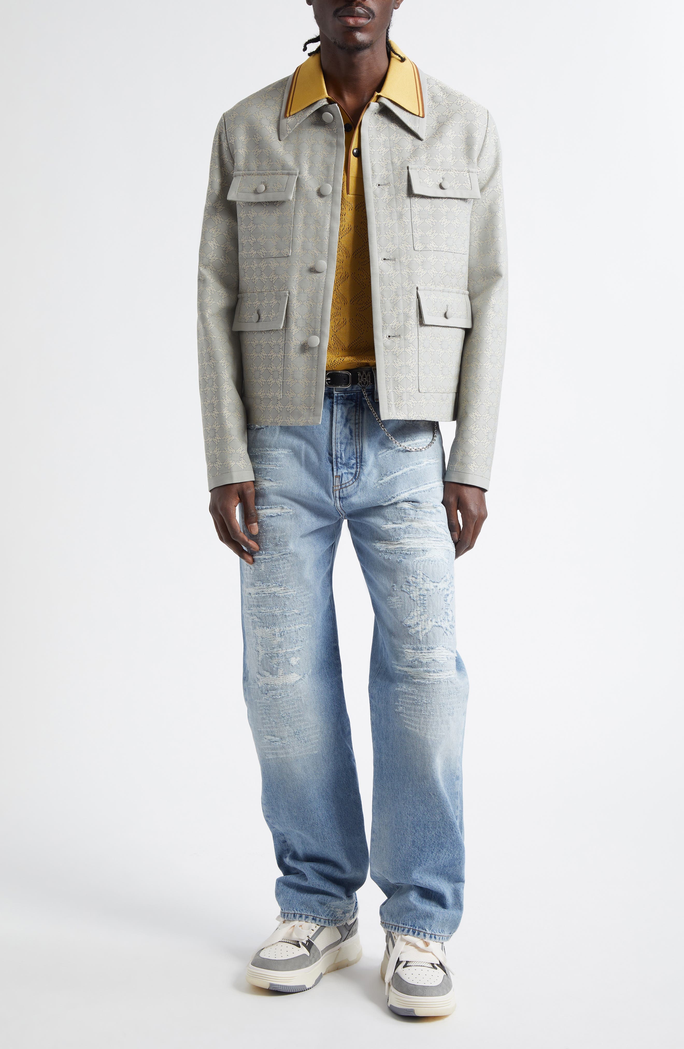 AMIRI MA Quad Rip & Repair Straight Leg Jeans in Surf Indigo at Nordstrom - 2