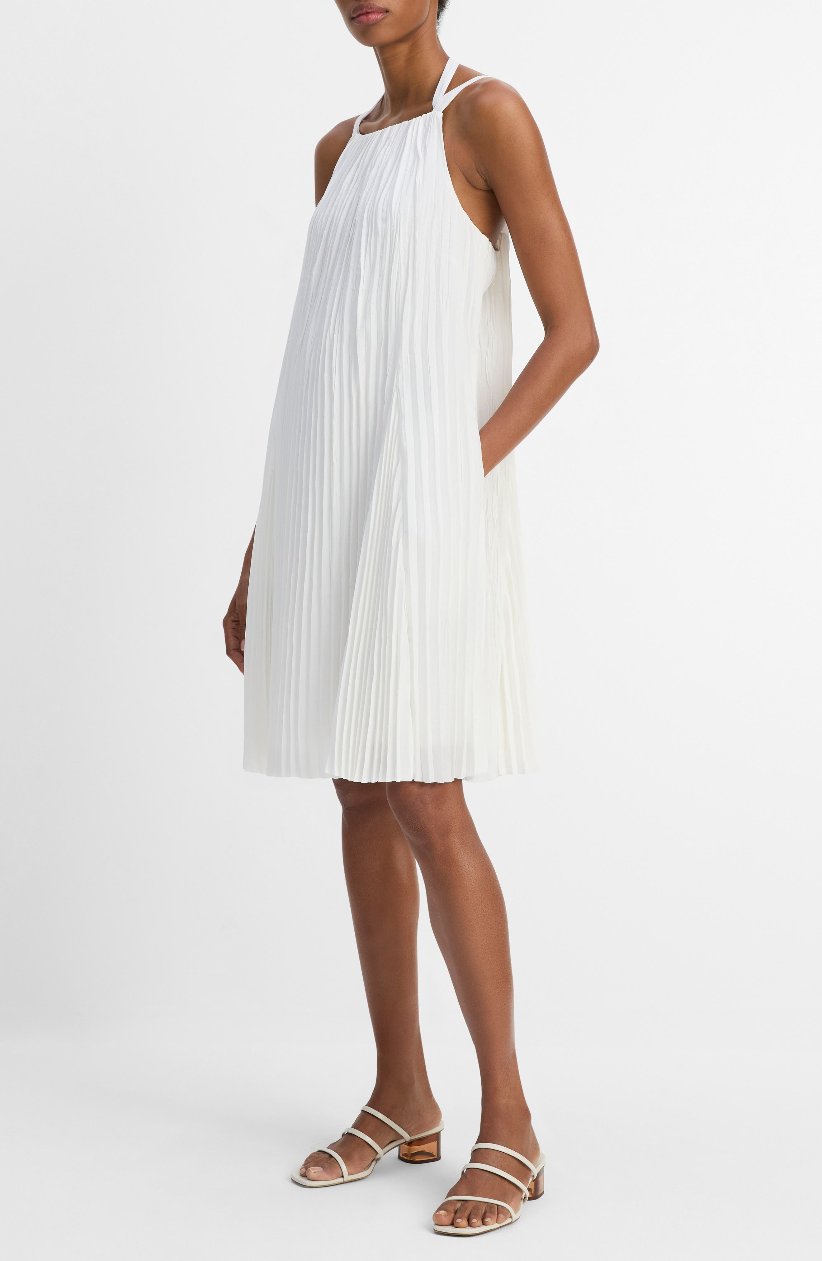 Vince Pleated A-Line Halter Dress in Off White at Nordstrom - 3