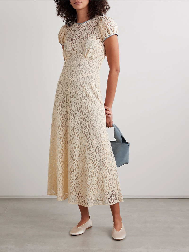 DÔEN Katarina satin-trimmed corded lace midi dress Cream outlook