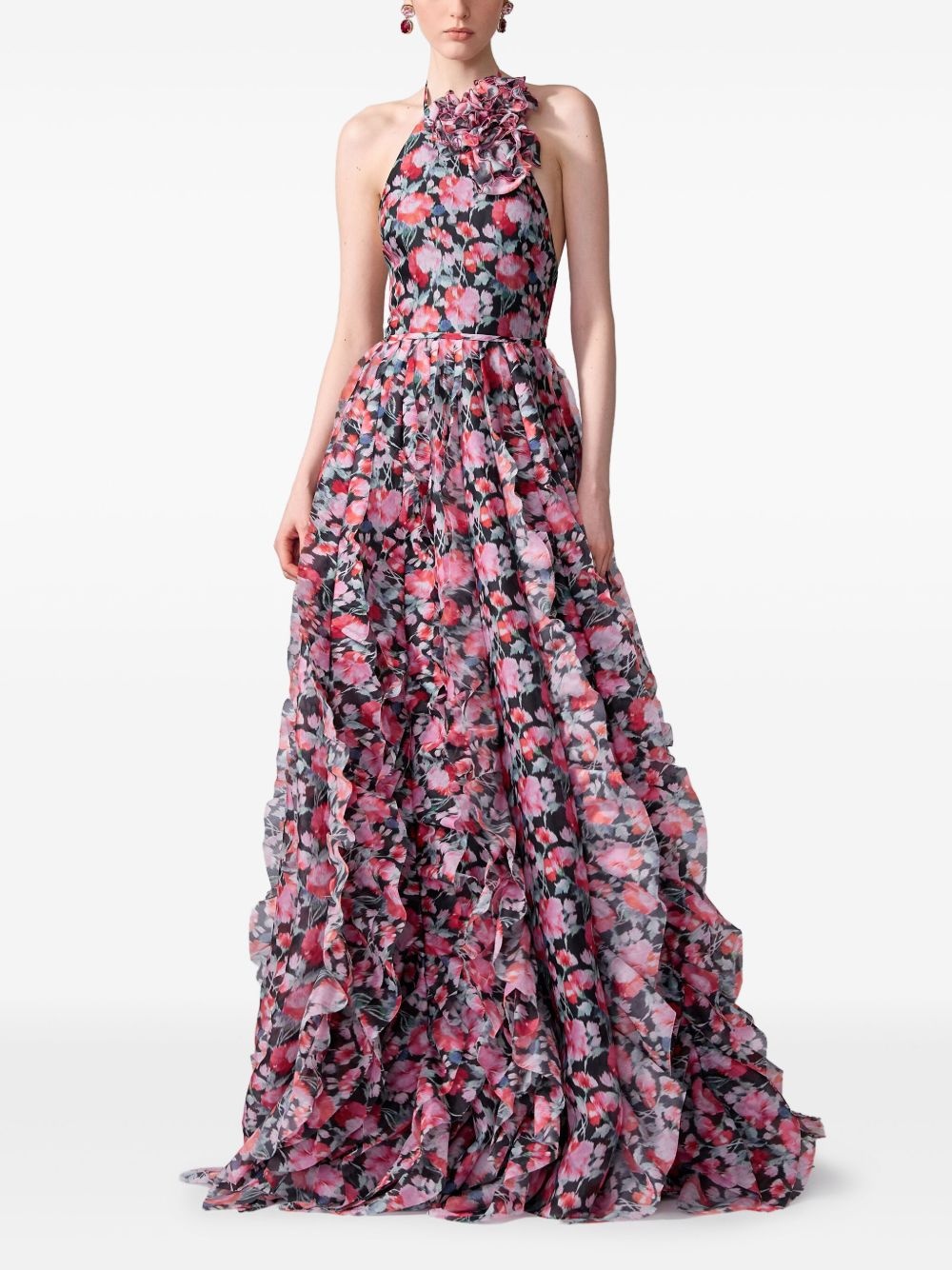 peony-print gown - 2