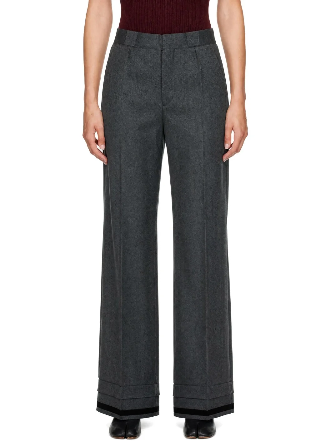 Gray Pleated Wool Trousers - 1