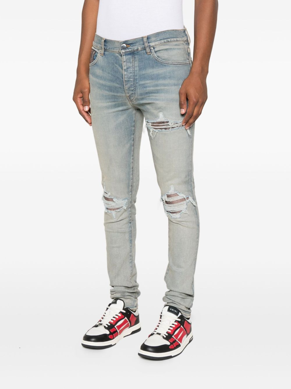 leather-trimmed jeans - 3