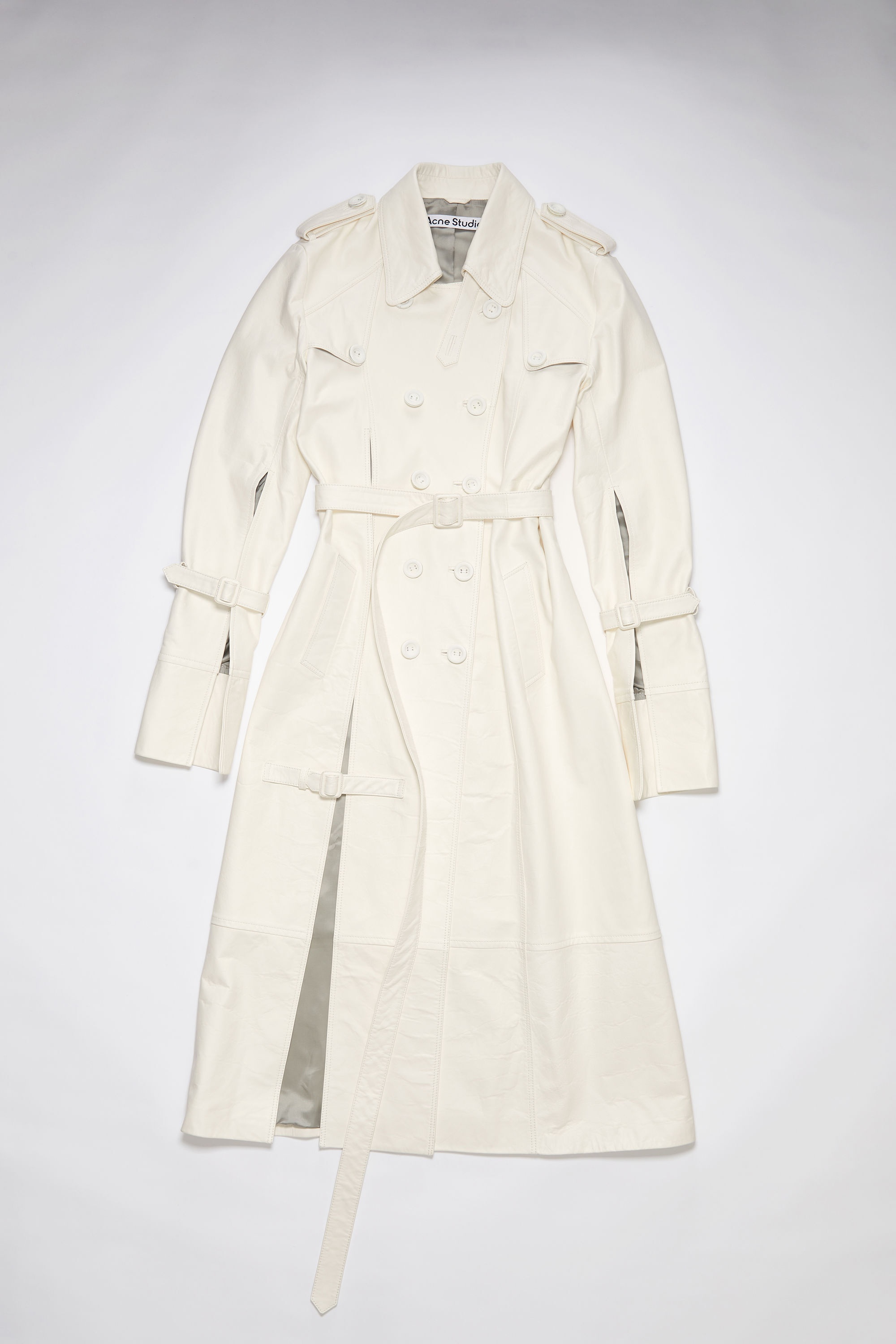 Double-breasted leather trench coat - Off white - 8