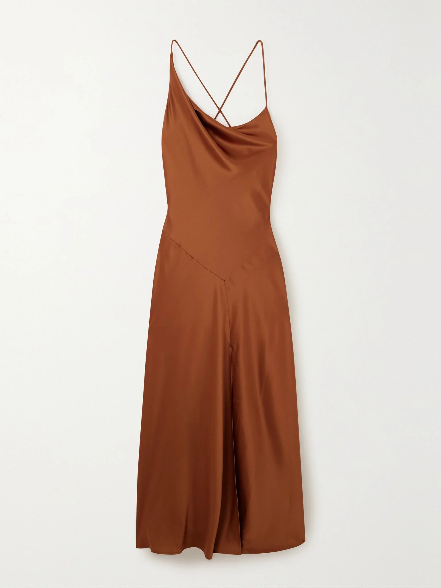 Open-back draped satin gown Brass - 1