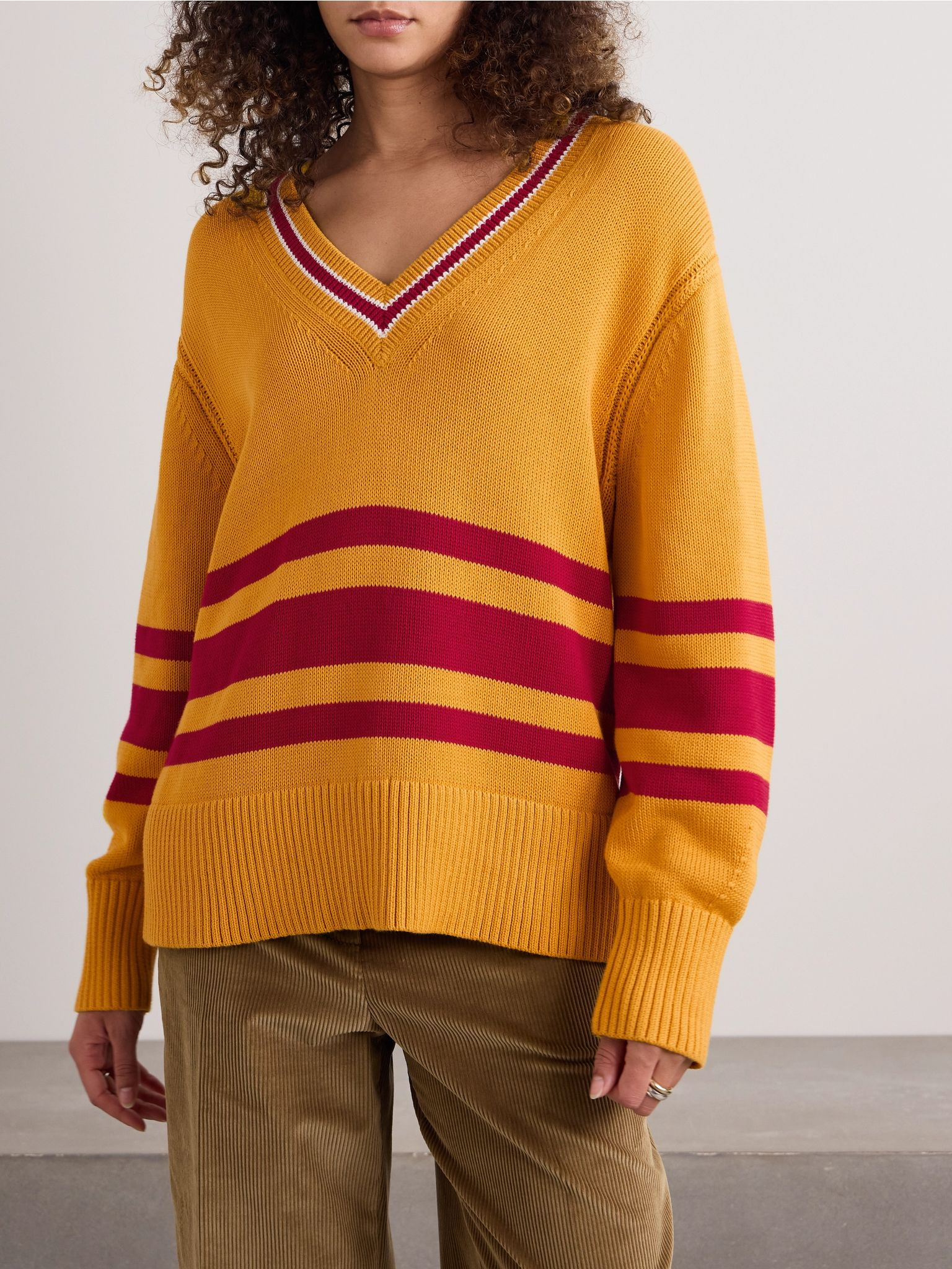 Striped knitted cotton sweater Yellow - 3
