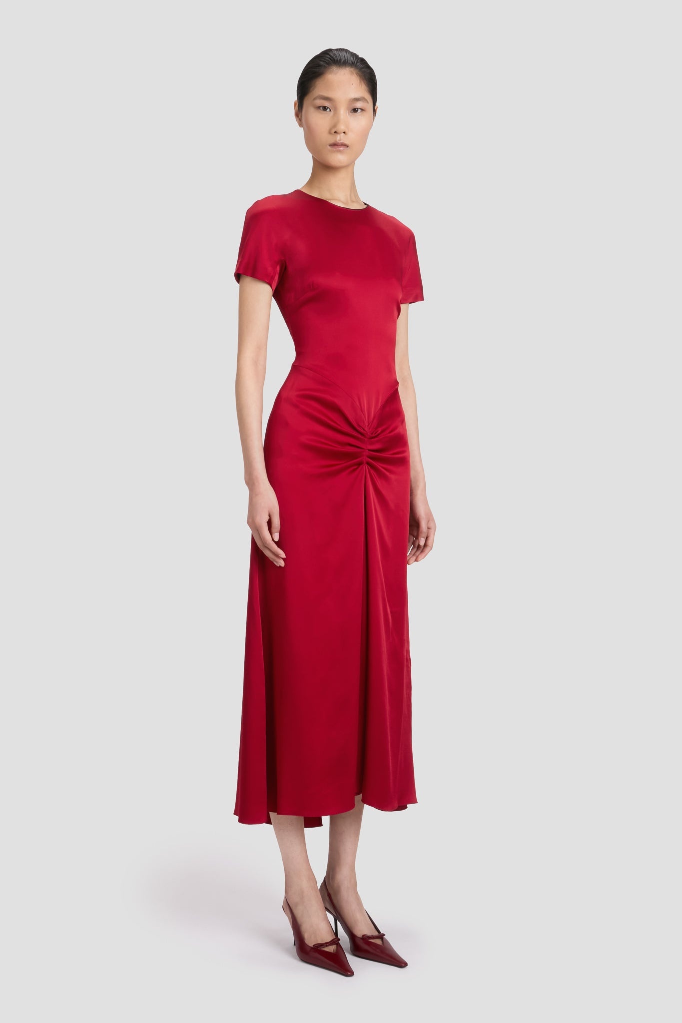 Gathered Detail T-Shirt Midi Dress In Rose - 3