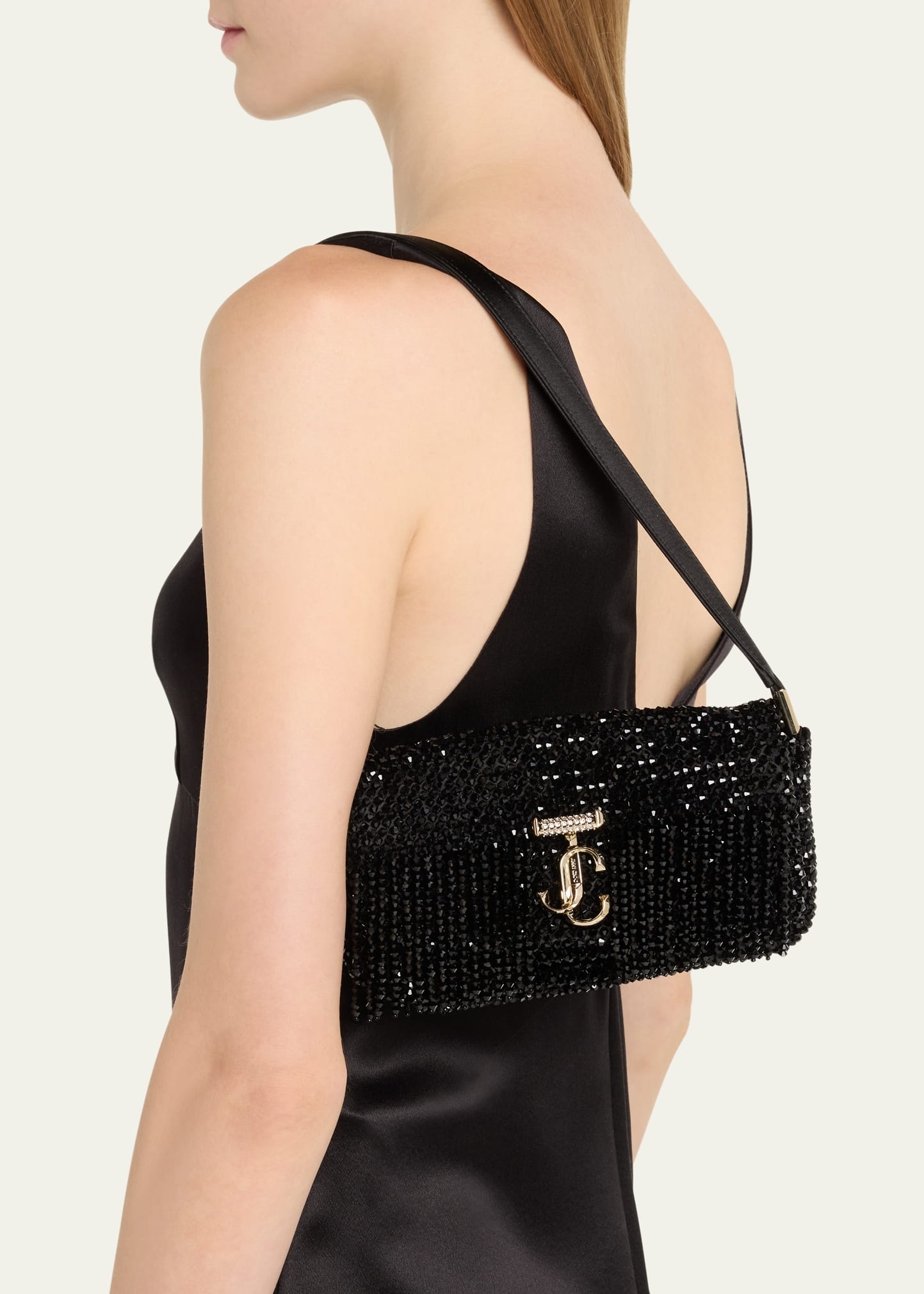 JIMMY CHOO Black Satin Mini Avenue Shoulder Bag