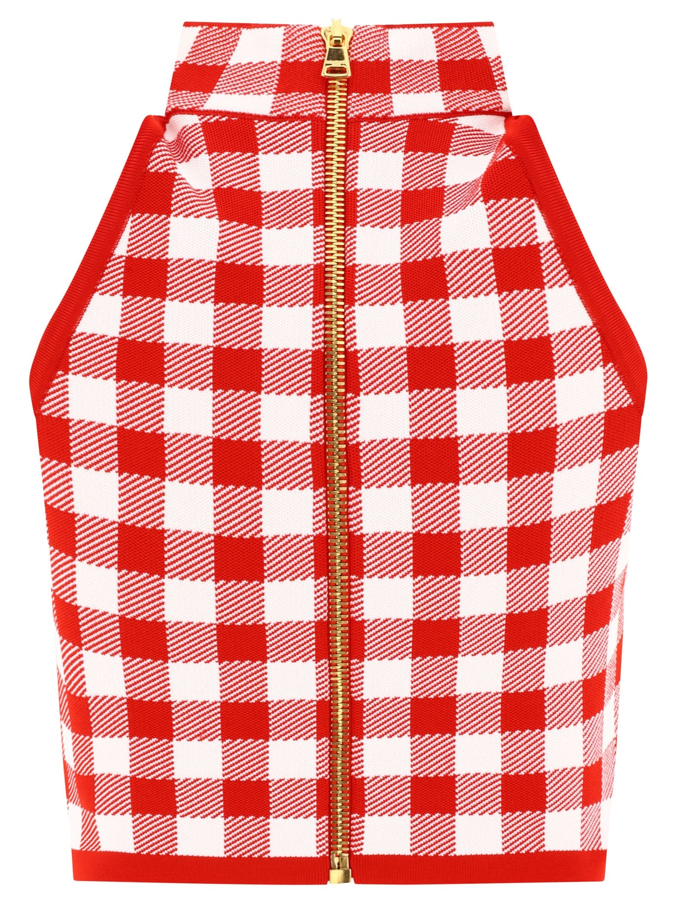 Fine Gingham Knit Sleeveless Top Tops Red - 2