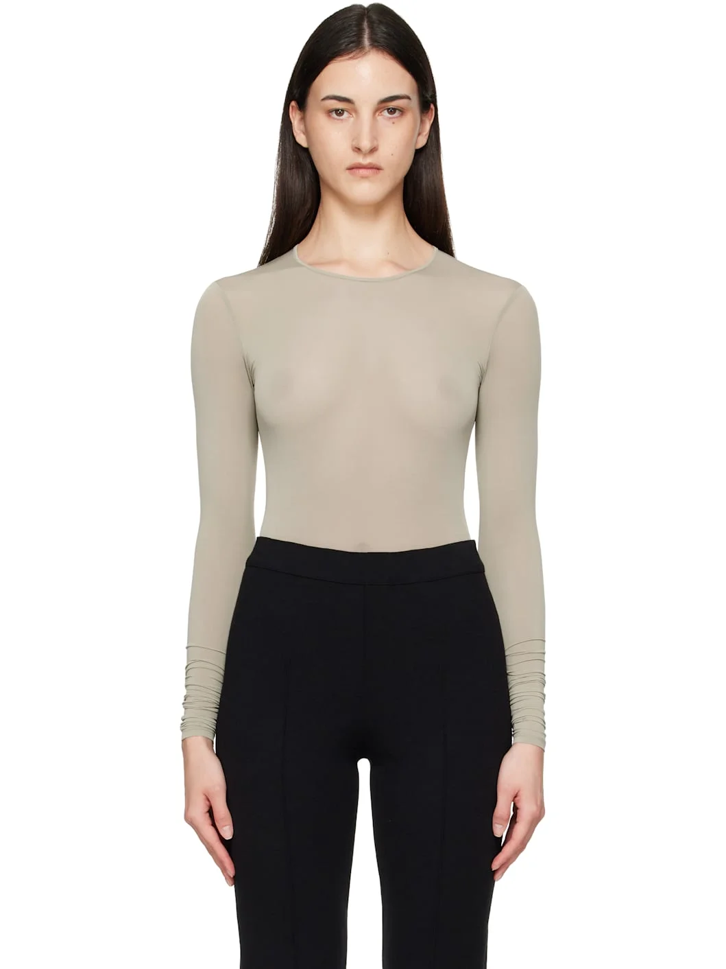 Taupe Sheer Bodysuit - 1