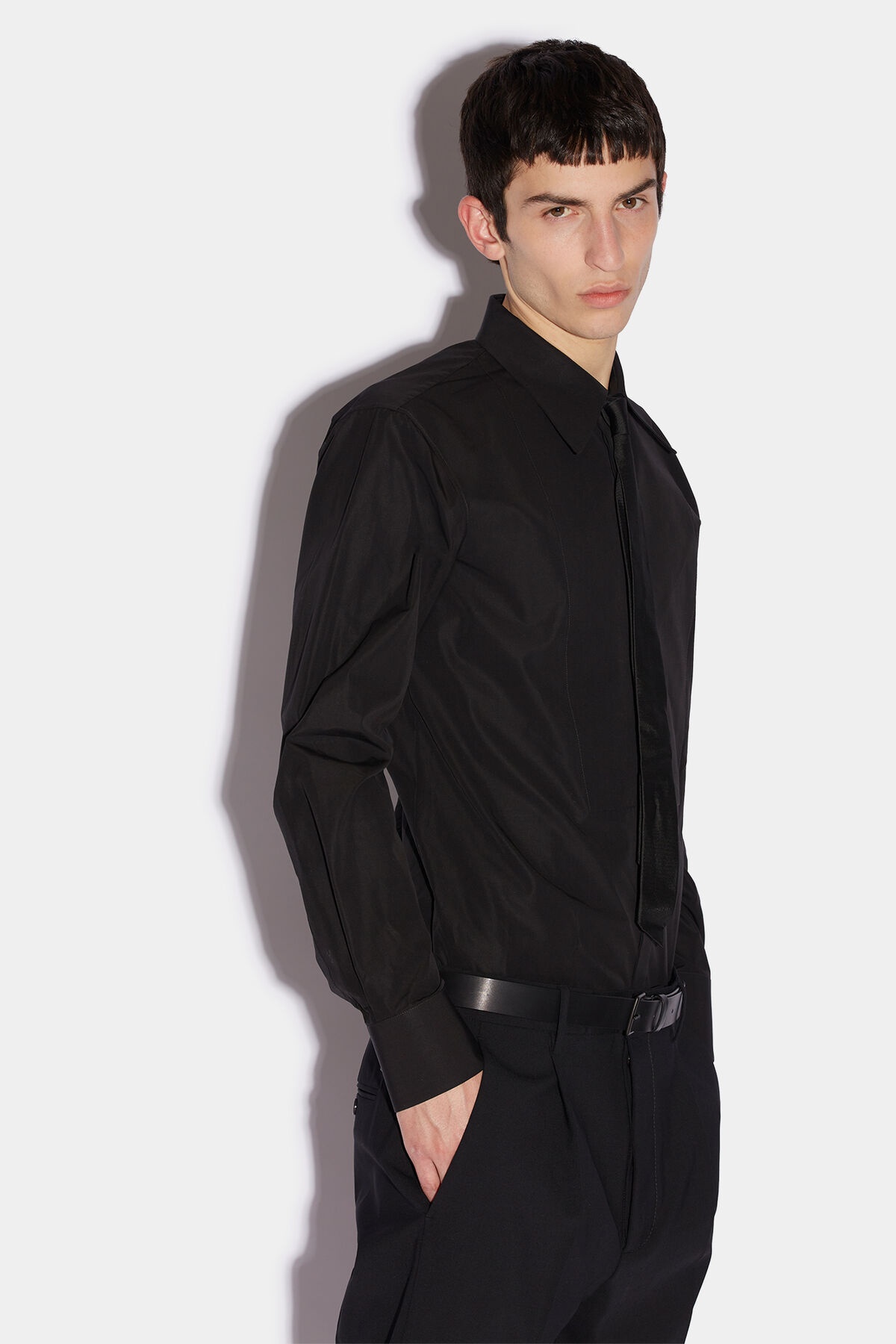 IBRA BLACK ON BLACK SLIM FIT TUX SHIRT - 3