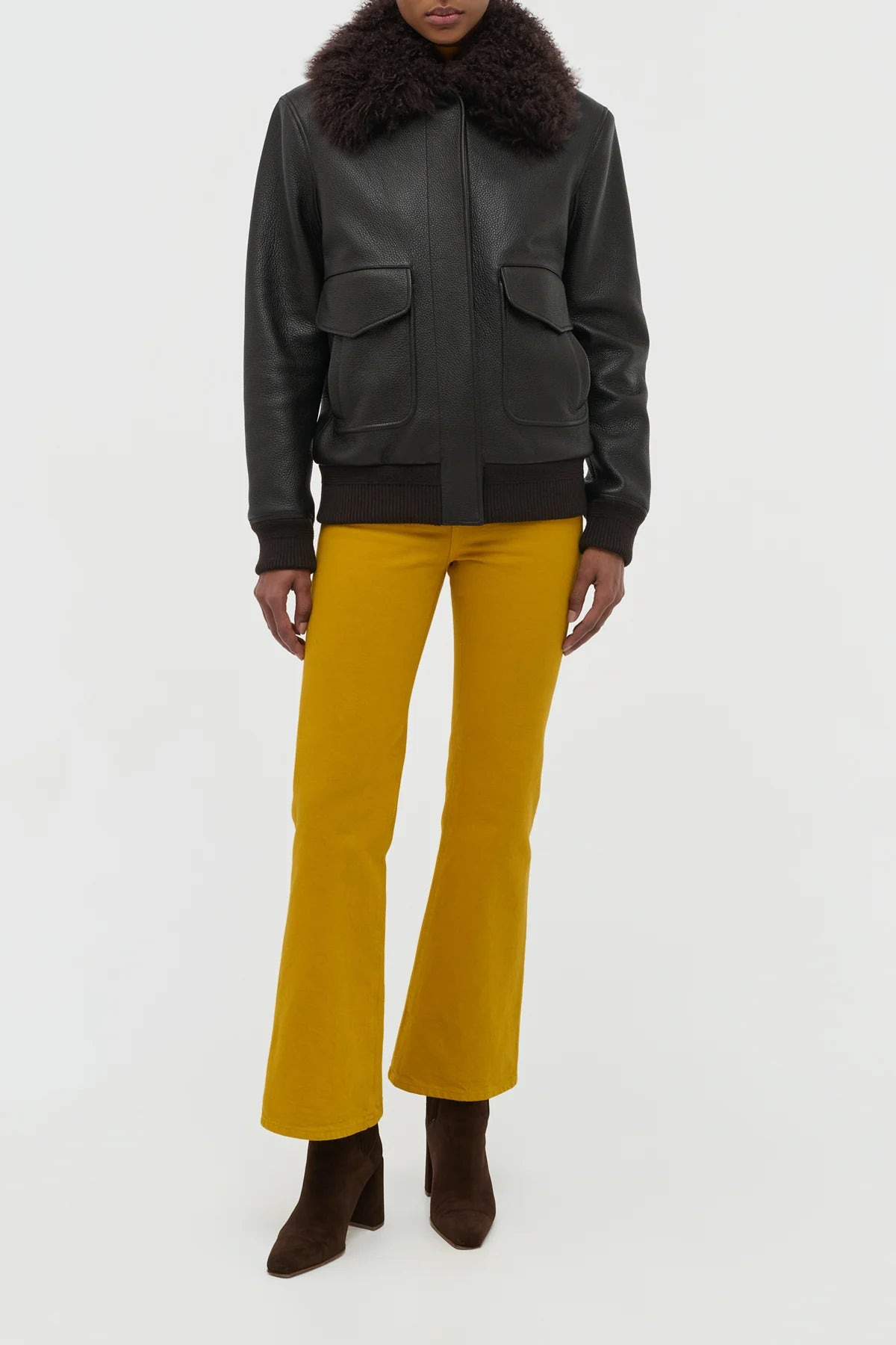 Grant Jacket in Ebony Textured Leather and Shearling - 3