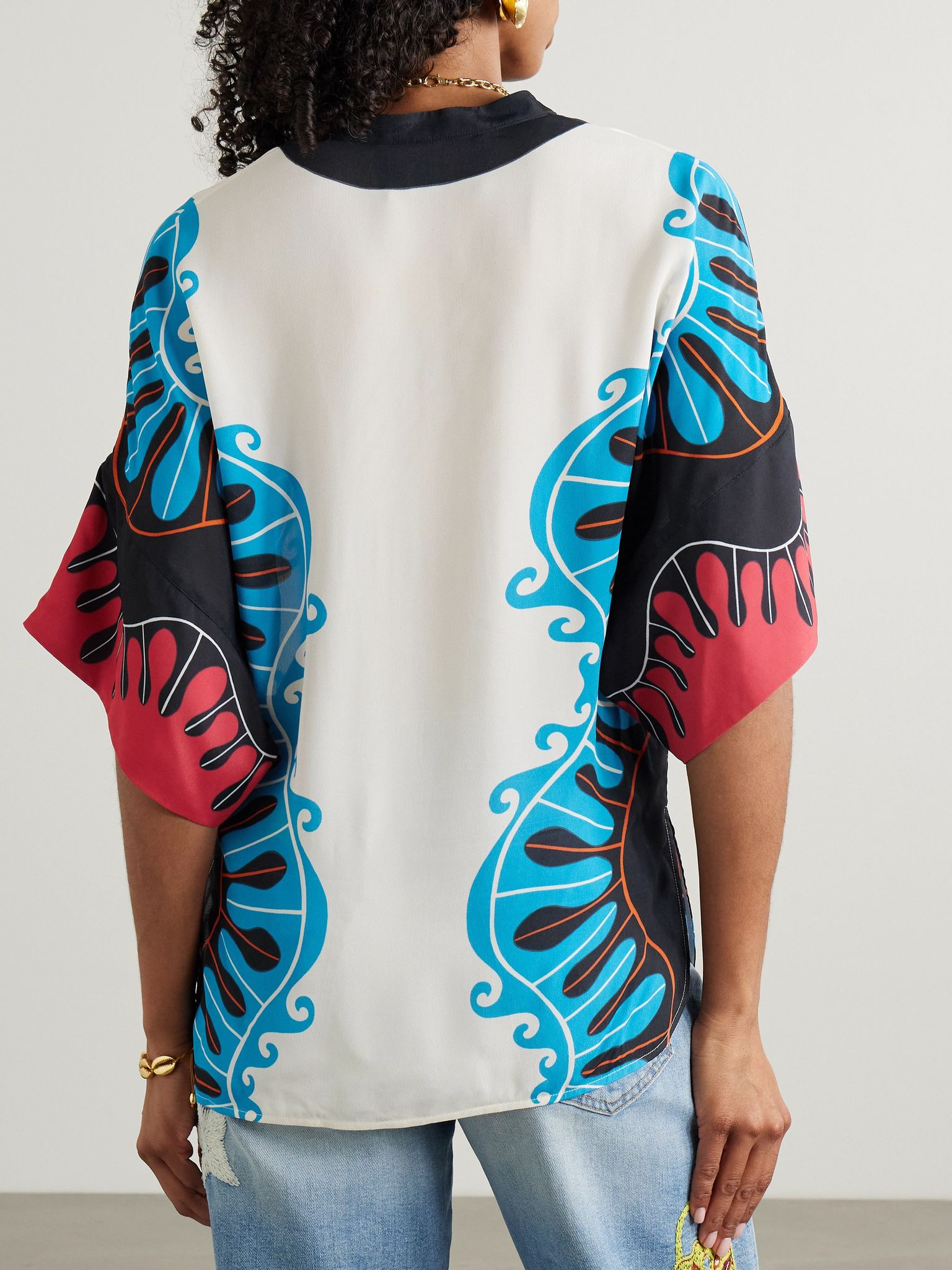 + MOTHER Estelle printed crepe blouse White - 3