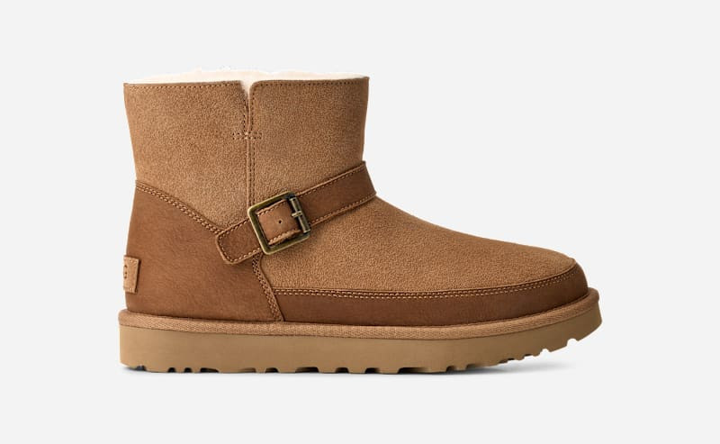 ® Women's Classic Mini Bellina Belted Suede Classic Boots in Chestnut 1