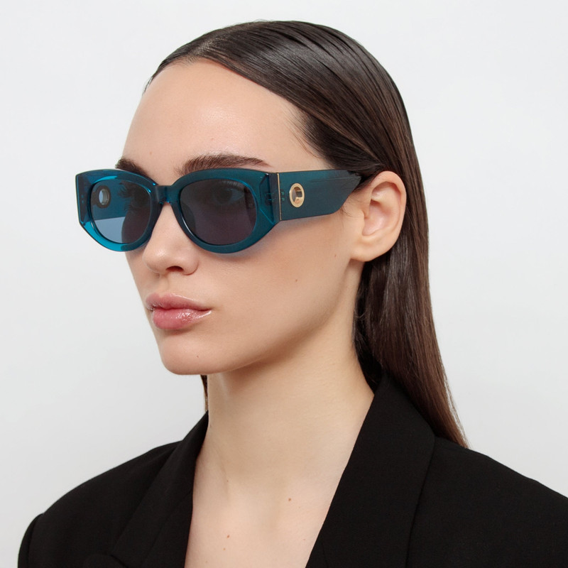 LINDA FARROW Debbie Sunglasses in Aqua outlook