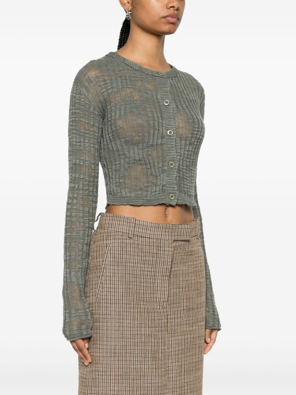 ribbed semi-sheer cardigan - 3