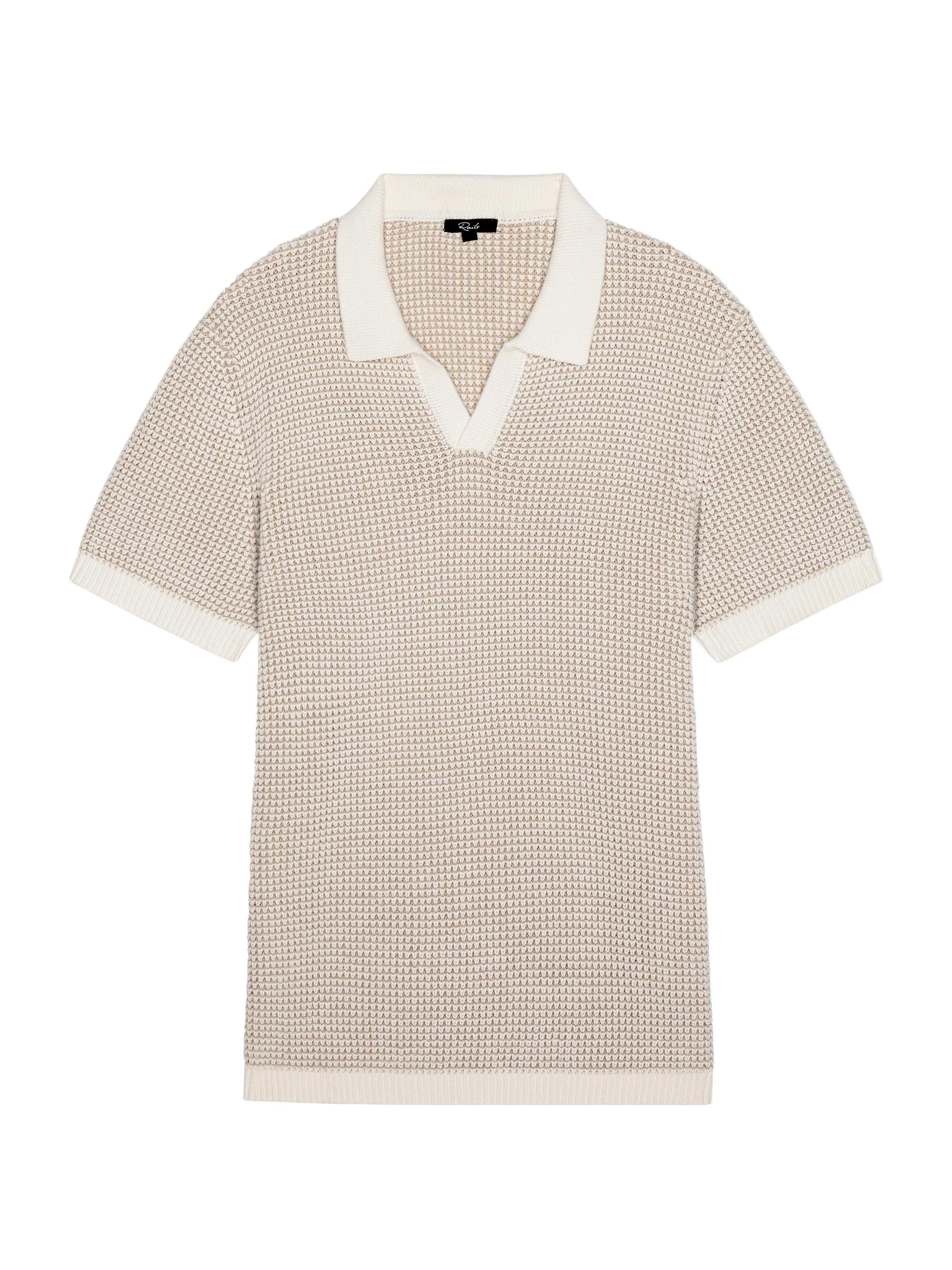 Men's Pearson Cotton-Cashmere Johnny Collar Polo Shirt - White Sand - 1